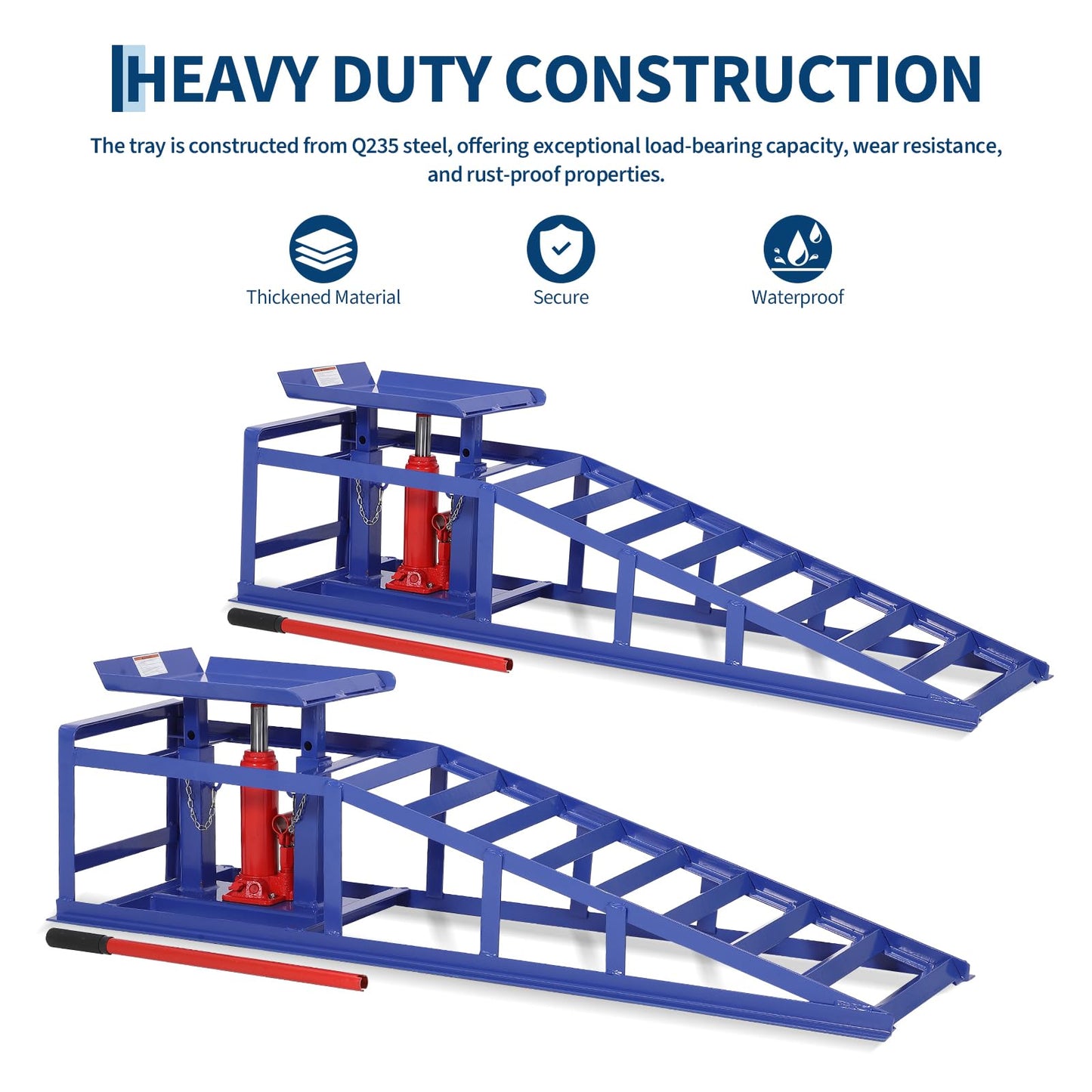 2 Pack 5 Ton 11060Lbs Hydraulic Car Ramps - Heavy Duty Vehicle Lift Ramps for Oil Changes & Garage Repair, Portable Auto Service Ramps for Home Garage, Blue