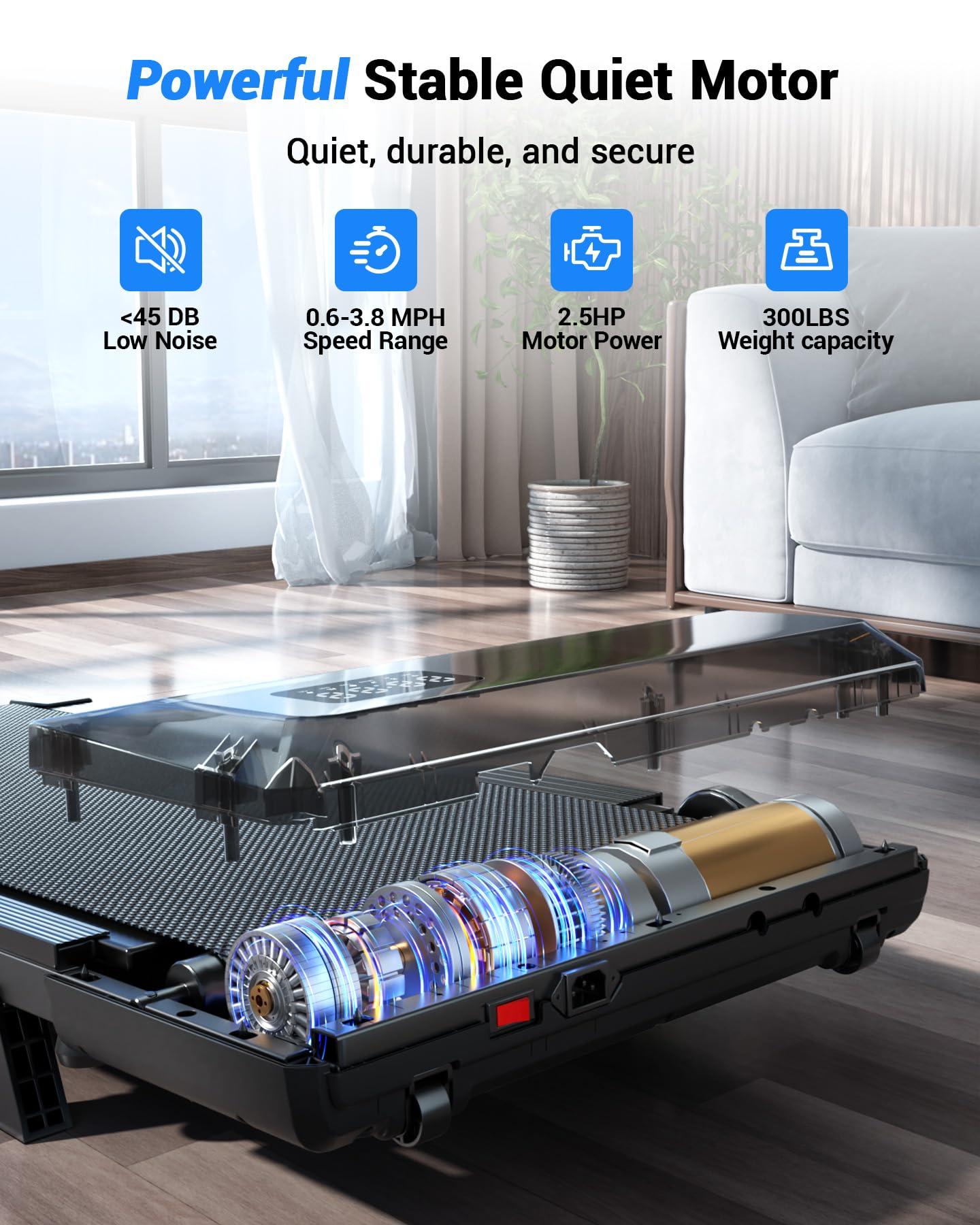 DeerRun Walking Pad Treadmill with 6% Manual Incline, Under Desk Treadmill for Home Office & Small Spaces, 0.6–3.8 MPH, 2.5 HP, 300 lb Capacity, App & Remote Control