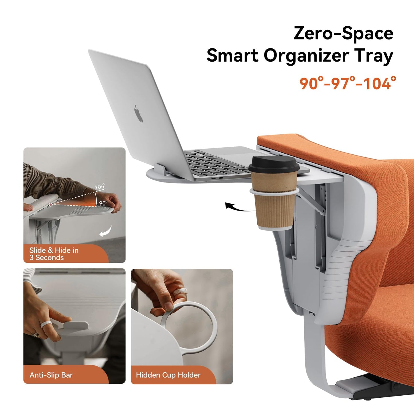 Newtral Criss Cross Chair with Wheels & Armrests, Ultimate Cross Legged Office Chair with Hidden Tray, Multi-Position Recliner Vanity, Ideal for Home Office, Bedroom (Criss Cross Chair, Orange)
