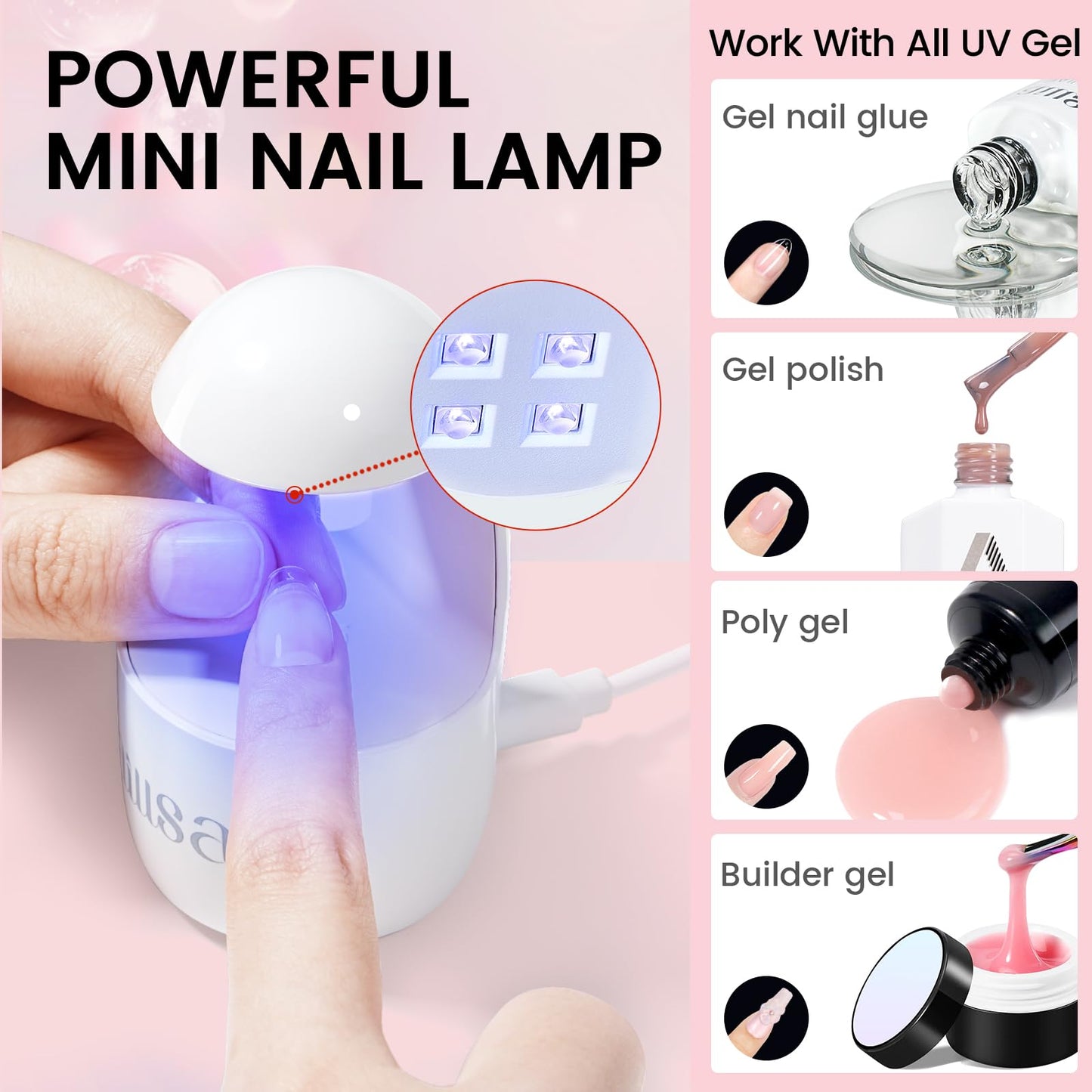 AILLSA Nail Extension Kit Medium Almond Nail Tips 224pcs, Solid Gel Nail Glue 30g for Acrylic Fake Nails, Gel Nail Tips Kit with Nail Lamp for Beginners DIY Home Salon