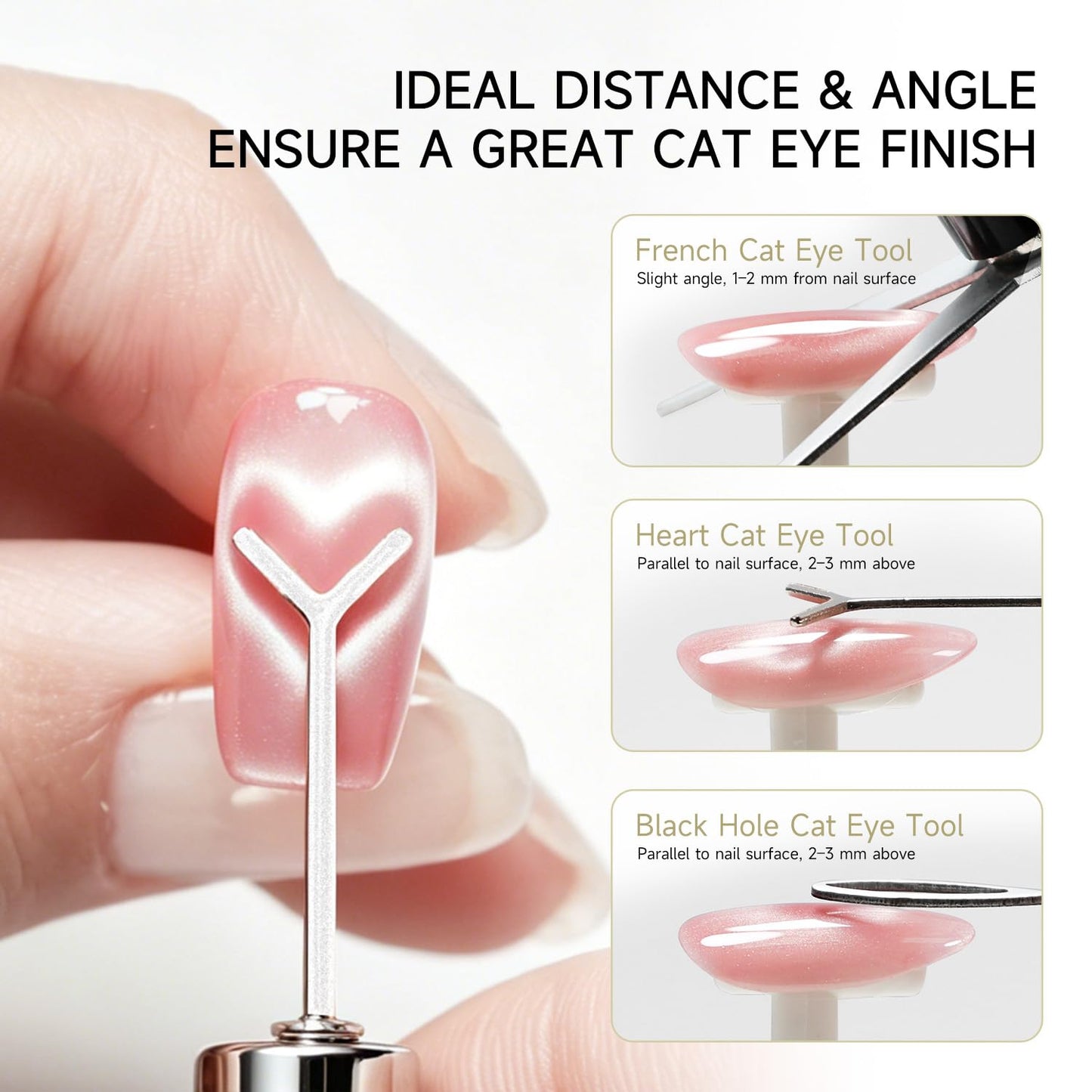 JODSONE Cat Eye Magnet Set for Nails,3-in-1 Cylinder Cat Eye Magnet with Ball Magnets, Magnetic Nail Art Pen, French & Black Hole Metal Nail Art Guides for Cat Eye Gel Polish