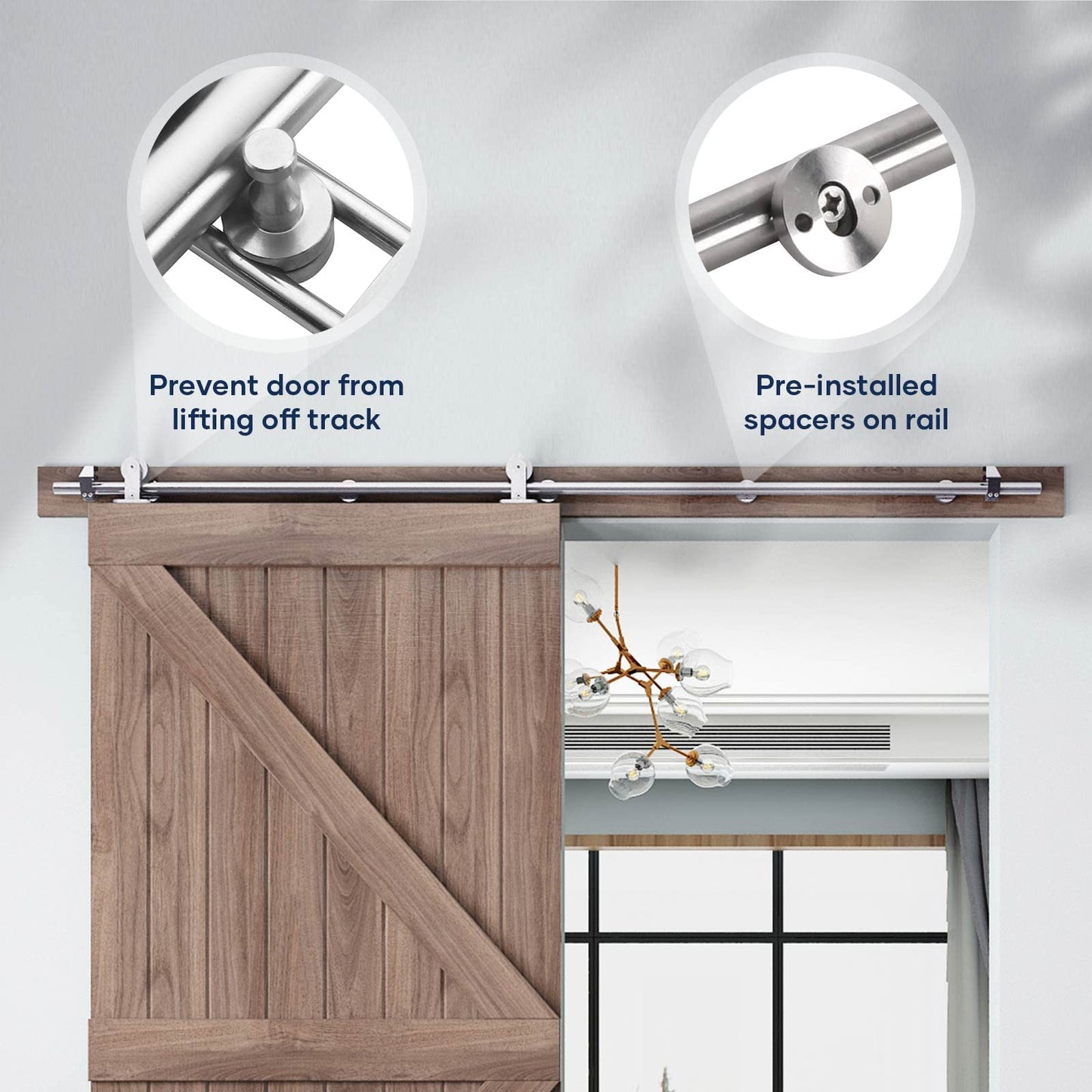 EaseLife 6 FT Top Mount Stainless Steel Sliding Barn Door Hardware Track Kit,Modern,Heavy Duty,Anti-Rust,Slide Smoothly Quietly,Easy Install (6FT Track Kit for 30"~36" Wide Single Door)
