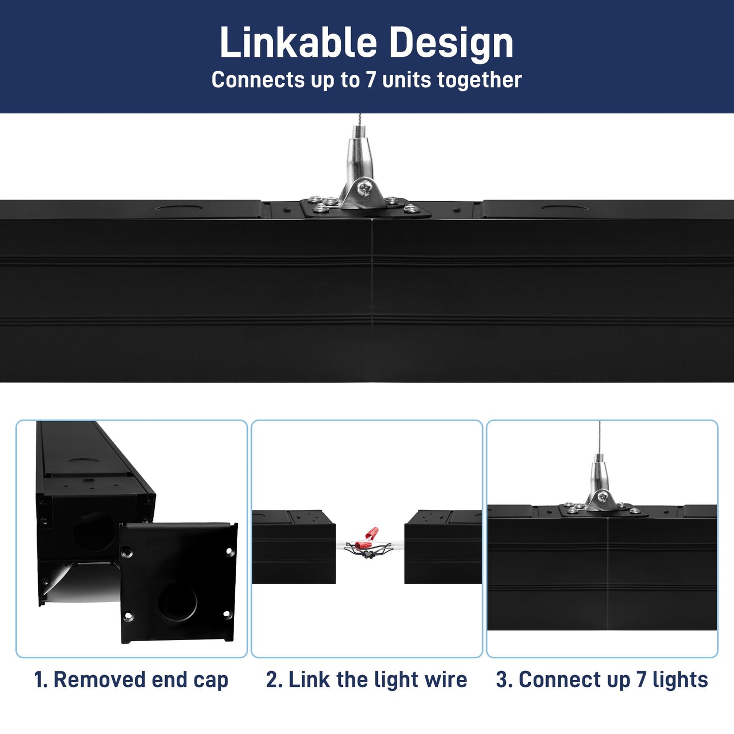 hykolity 4FT LED Architectural Suspended Linear Channel Light Linkable, 23/32/40W 3000K/4000K/5000K CCT Selectable, 0-10V Dim Office Lighting Fixture for Commercial Places, 4600lm, ETL, 4 Pack - Black