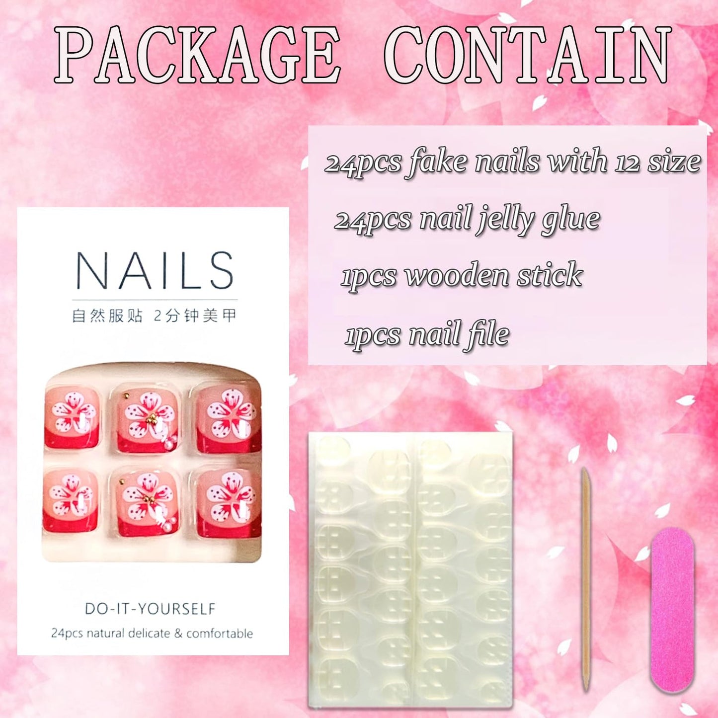 FIEONCIY Press on Toenails with Designs Acrylic Fake Nails for Toe Artificial False Nails with Charms Glue on Toe for Spring Summer Stick on Toenails for Women Girls(F172)