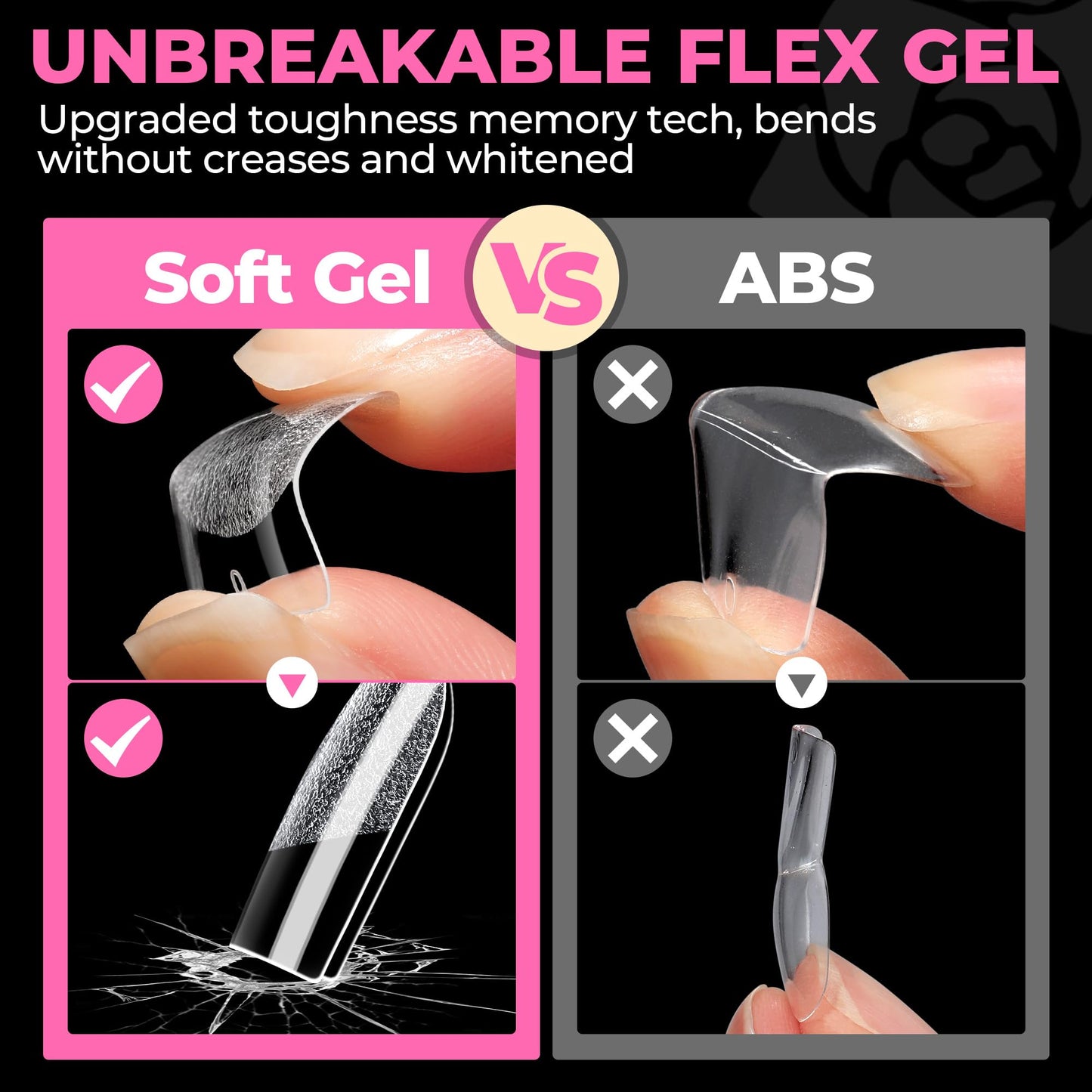 UNA GELLA Extra Short Square Nail Tips 504PCS – XS Sharp Square Pre-Etched Soft Gel Full Cover Acrylic False Nails, Press On Nails for French Style DIY Salon at Home, 12 Sizes