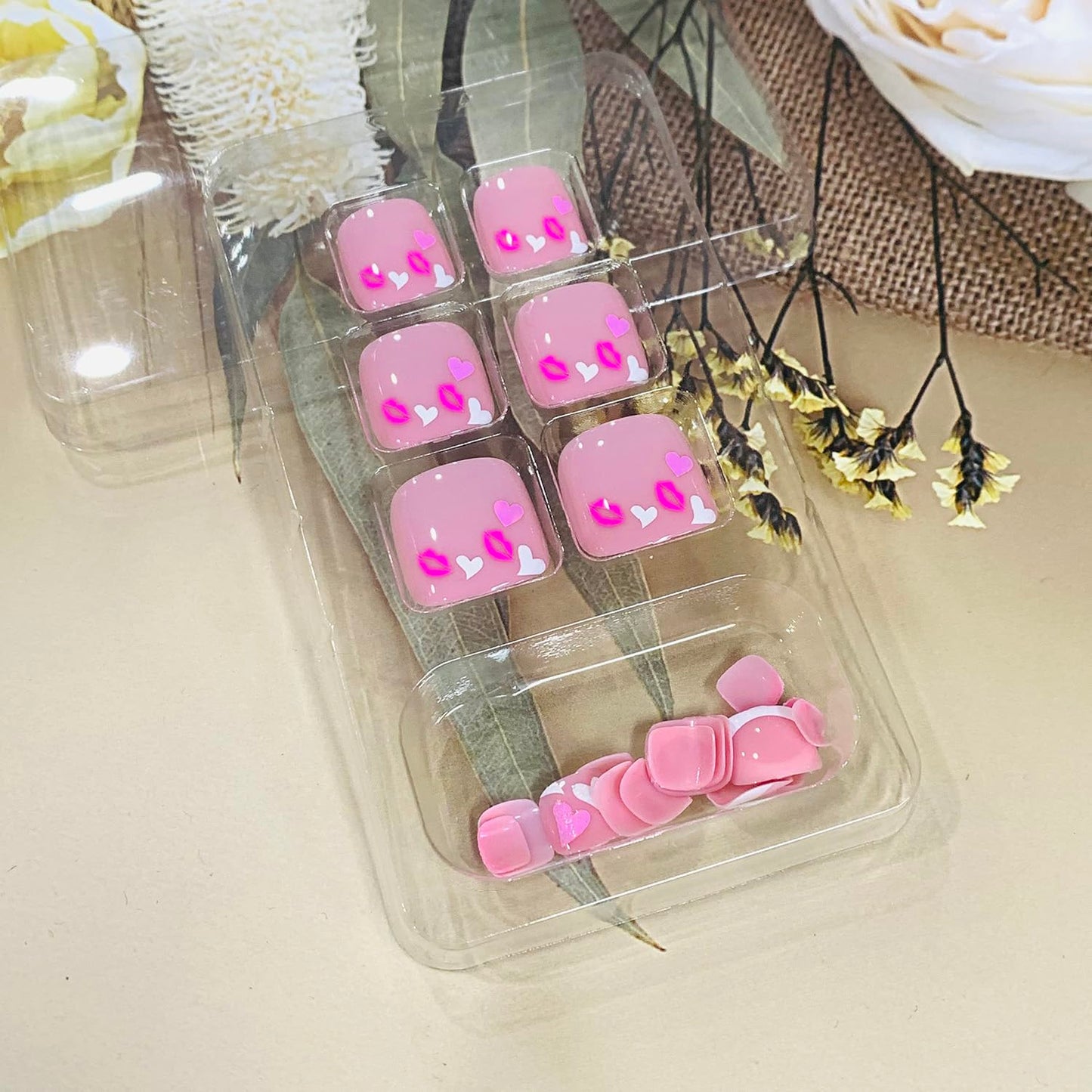 FIEONCIY Press on Toenails with Designs Acrylic Fake Nails for Toe Artificial False Nails with Charms Glue on Toe Nails for Spring Summer Stick on Toenails for Women Girls(JP3798)