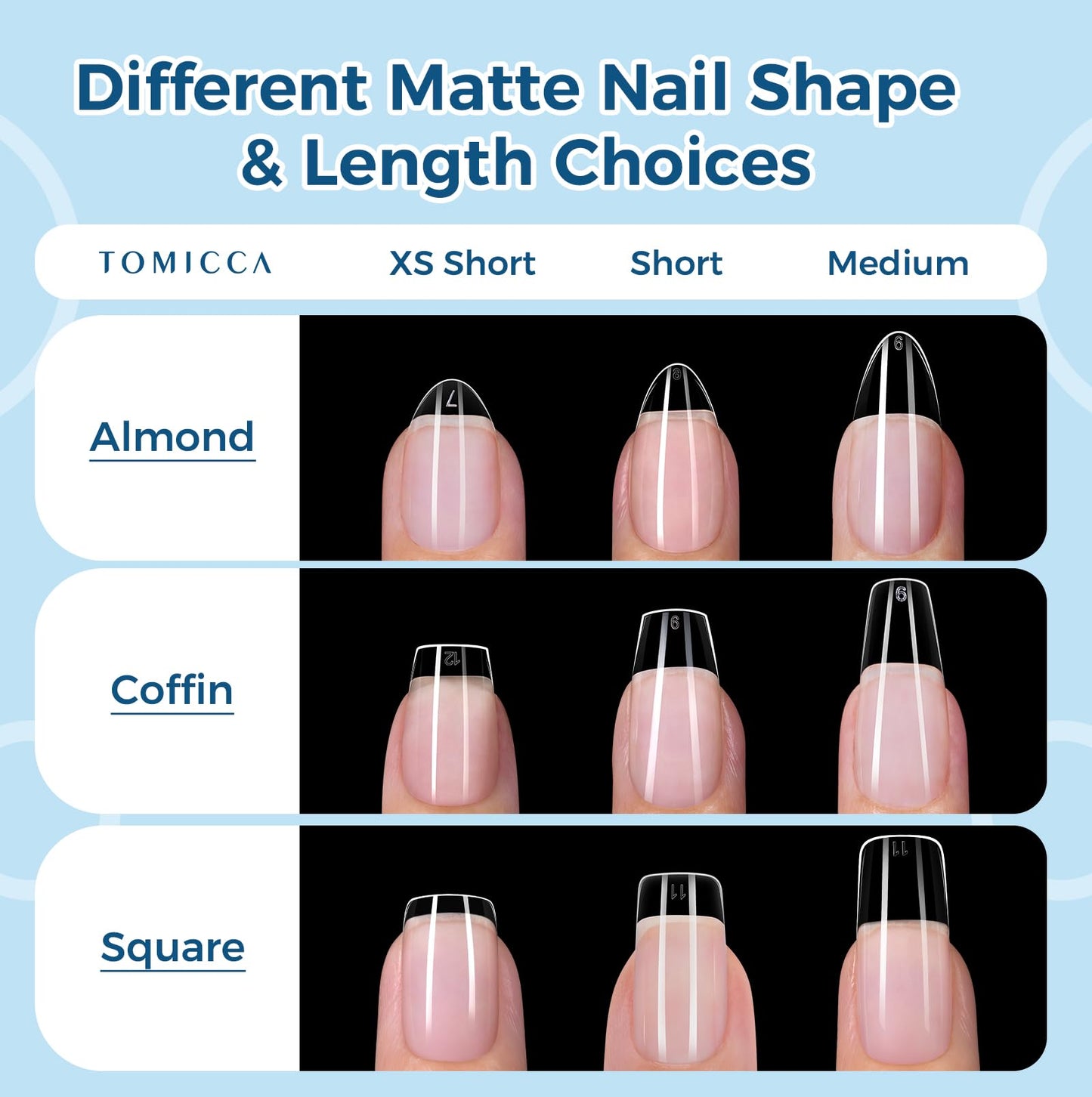 TOMICCA Short Almond Nail Tips, 510pcs 15 Sizes Pre-Shaped Soft Acrylic Gel Nail Tips Almond Shape Clear Press on Nails Extensions False Nails for Nail Manicure Salon Beginner Home DIY