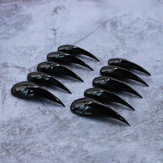Handmade Press on Nails Halloween Curved Nail Tips with Luxury Handmade Eagle Claw Cats Paw Designs Extra Long Curved Press on Nails Full Cover Glossy Black Thickened False Nails for Women (Size S)
