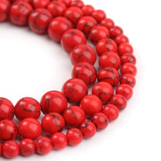 Filluck Natural Stone Beads 8mm Red Turquoise Polished Round Smooth Gemstone Beads for Jewelry Making 15 Inch(Red Turquoise,8mm)
