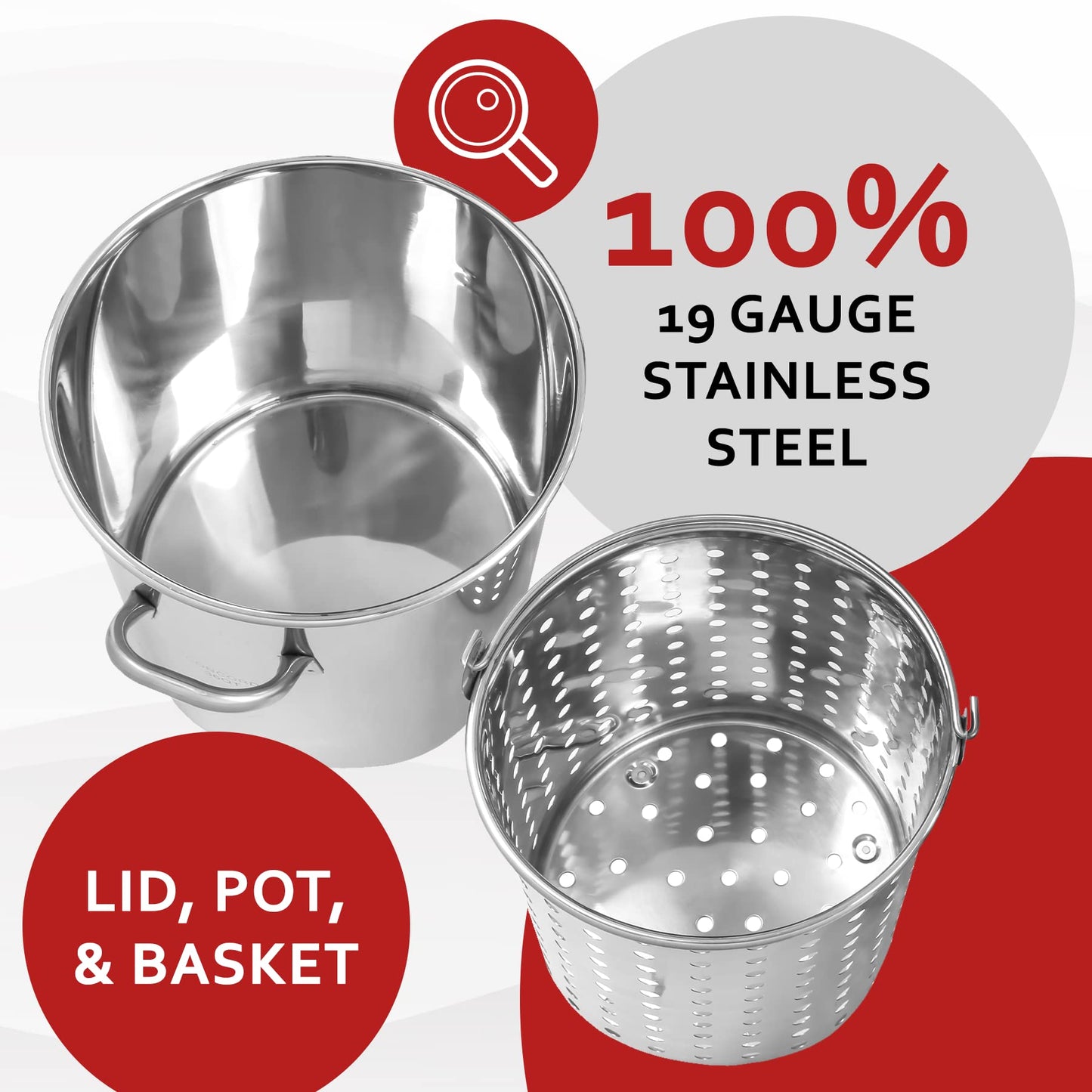 CONCORD 36 Quart Stainless Steel Stock Pot w/Steamer Basket + CONCORD 12" THE BLOCK BURNER in Stainless Steel, 100,000 BTU Single Propane Stove