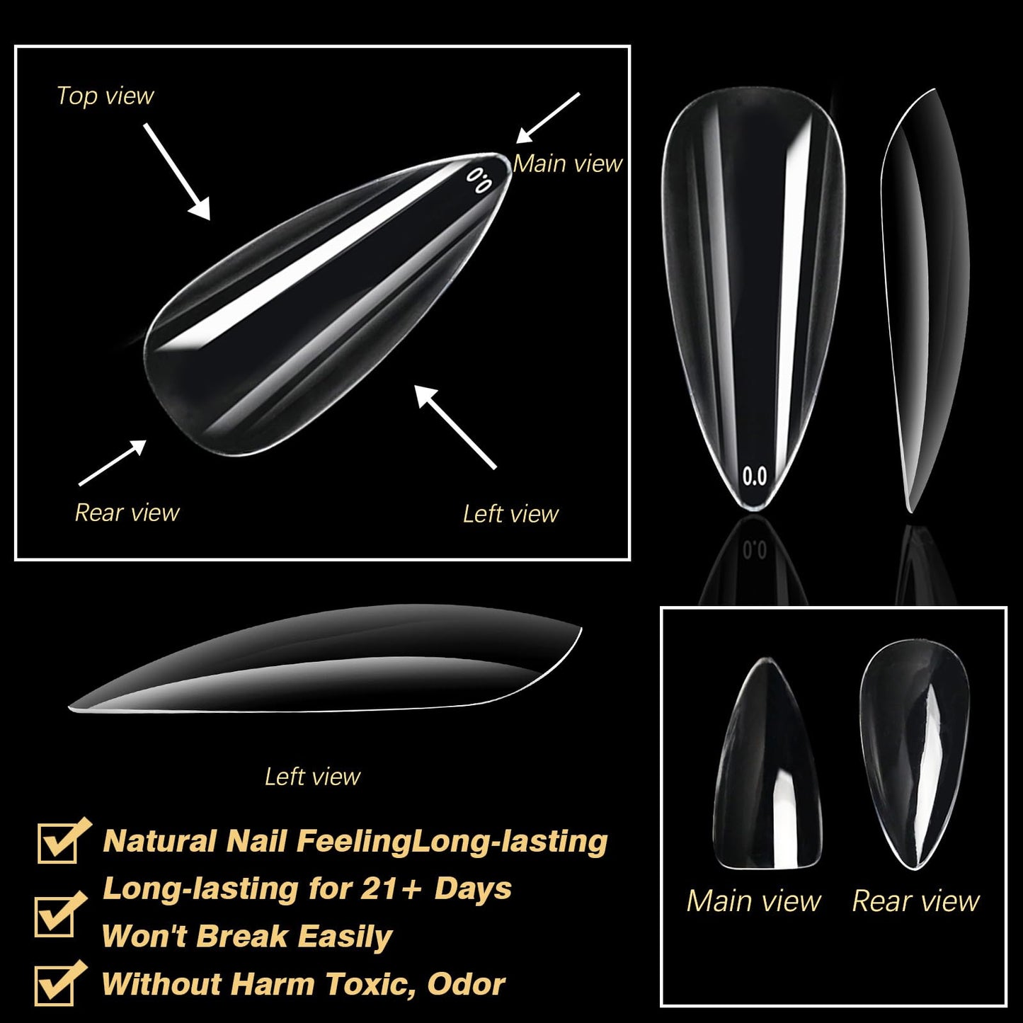 Cycullinyt 600pcs Sculpted Medium Stiletto Soft Gel Nail Tips, Professional False Nail Tips with Box - 14 Sizes Full Cover Clear Acrylic Press On Fake Nails for Extension Manicure Salon DIY at Home