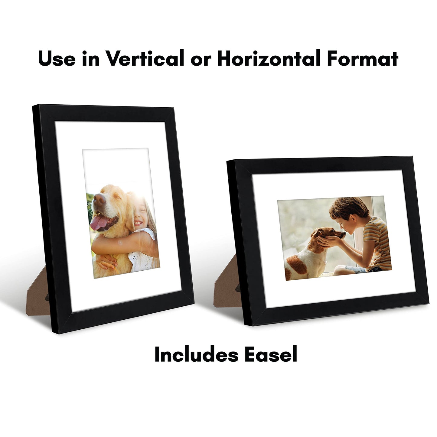 Americanflat 8x10 Picture Frame with Shatter-Resistant Glass - Set of 2 - Use as 5x7 Frame with Mat or Display 8x10 Photo Without Mat - Signature Collection - Photo Frames for Tabletop or Wall - Black