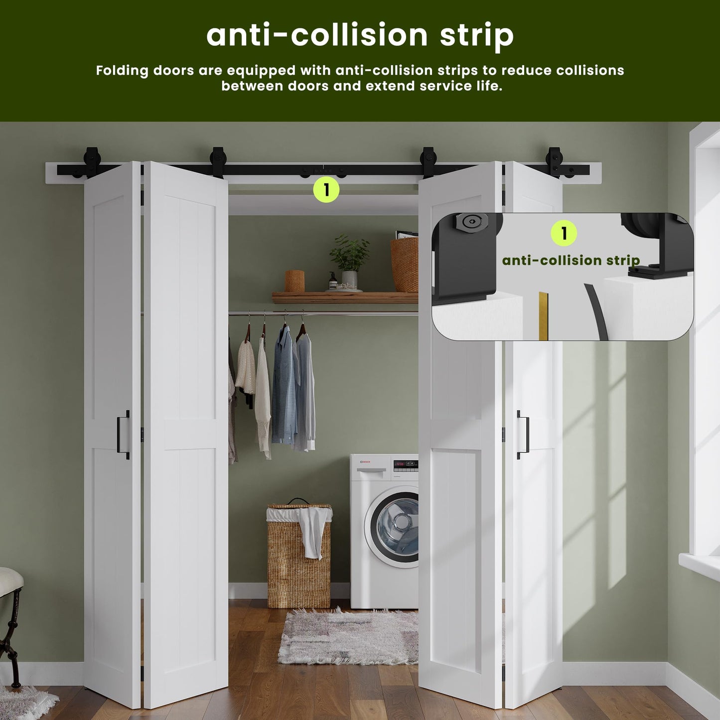 SMARTSTANDARD Bifold Barn Door 72'' x 84'',Bi-Fold Sliding Closet Doors with Hardware Kit Included,80'' Track Kit for 4 Doors,Waterproof & Quiet,Pre-Drilled Holes Easy Assembly,White