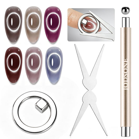 JODSONE Ring Cat Eye Magnet Set for Nails with Hollow Circle,Ball Magnet & 3-in-1 Magnetic Tool for Black Hole,Halo & Multi Effects,Cat Eye Gel Polish Nail Art DIY Salon Use