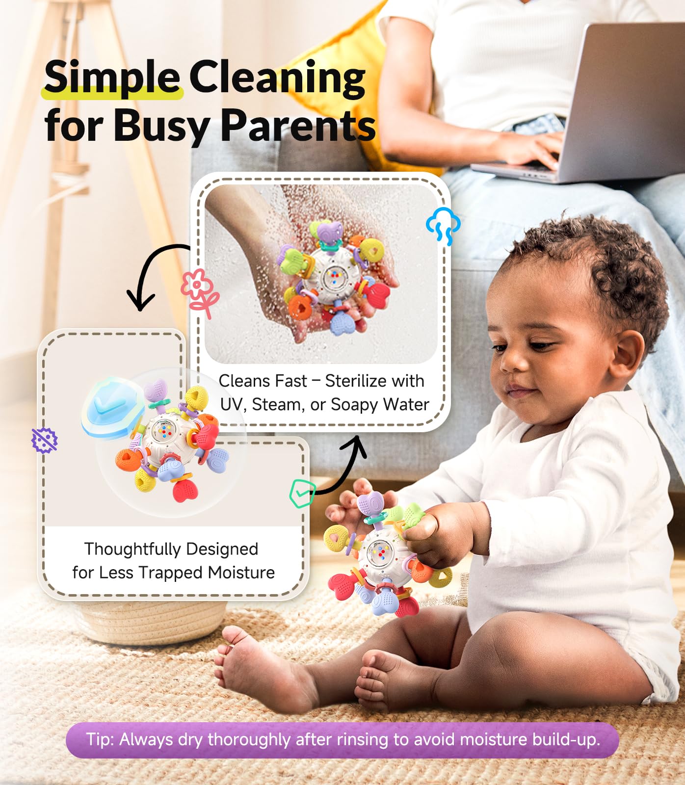 Baby Teething & Rattle Montessori Toys – Safe, Multi-Functional BPA-Free Silicone Sensory Learning Teether Toys for Infant 0-12 Months–Teething Relief & Fun Play – Perfect Baby Gift for Boys & Girls