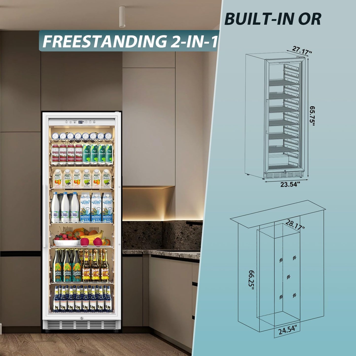 Tylza 13.8 Cu Ft Commercial Refrigerator with Glass Door Display Beverage Fridge, Upright Beverage Cooler Merchandiser, Low Noise, Fast Cooling, White