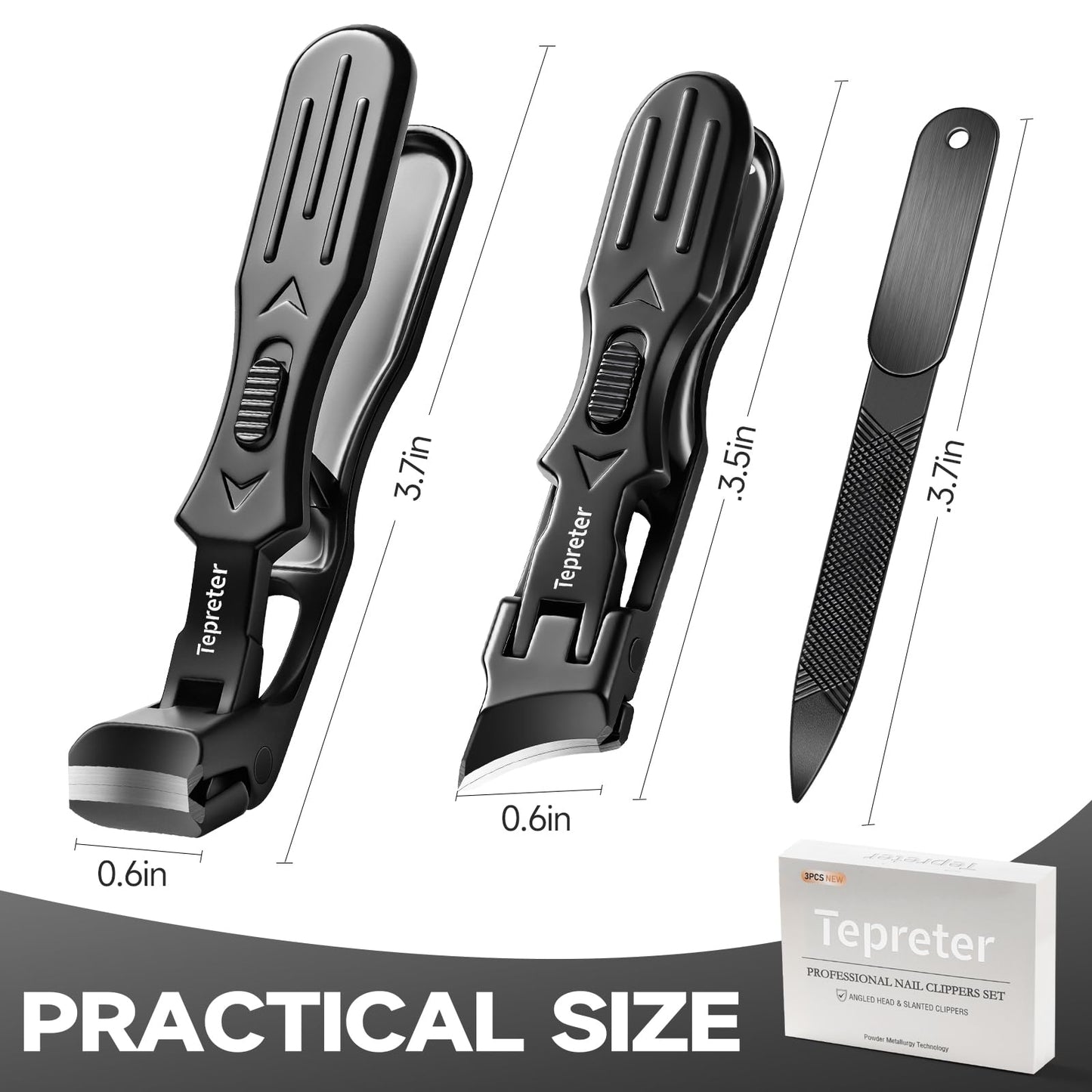 Toe Nail Clippers for Thick Nails for Seniors, Angled Head Slanted Side Cut Toenail Clippers Set for Men with Wide Jaw Opening and Catcher, Heavy Duty Fingernail Clipper Mothers Day Gifts for Mom Dad