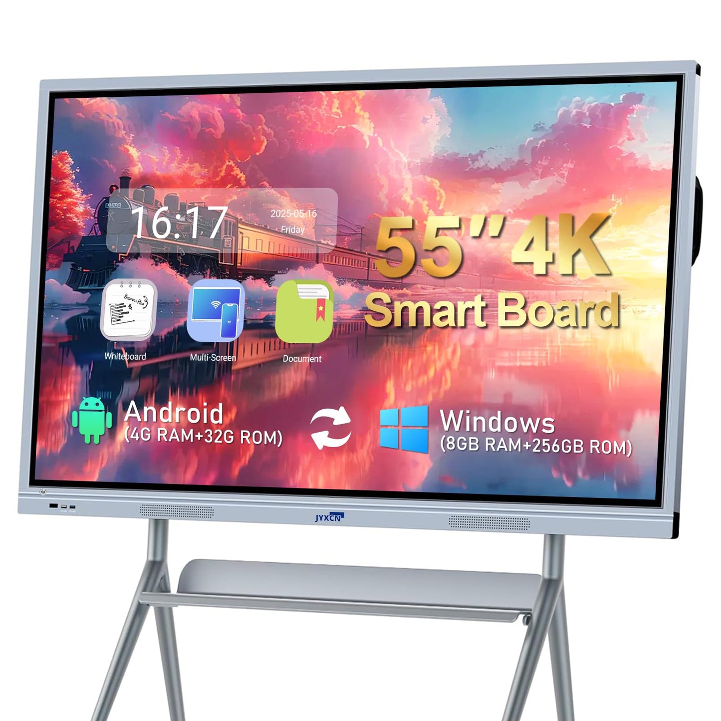 55" Smart Board, 8 + 256 GB Digital Interactive Whiteboard Display Built-in Windows10 & Android 11 Dual System with 4K Touchscreen, Electronic Smartboard for Classroom Office Home (Board Only)