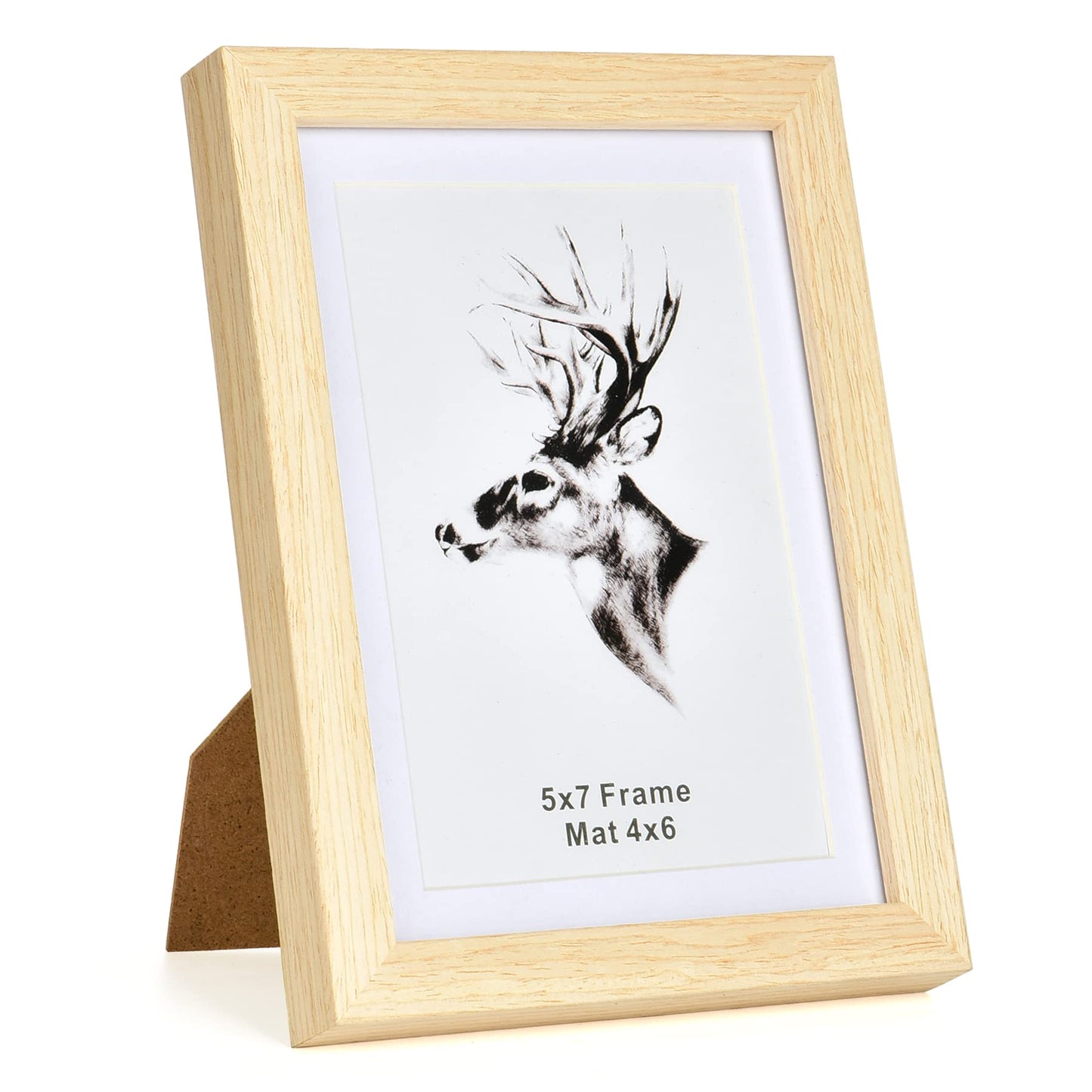 Yaetm 5x7 Oak Picture Frame with Mat for 4x6 Set of 2, Natural Solid Wood Photo Frames 5x7 with Tempered Glass, Display on Tabletop or Wall Mounting (2 Pack, Oak)