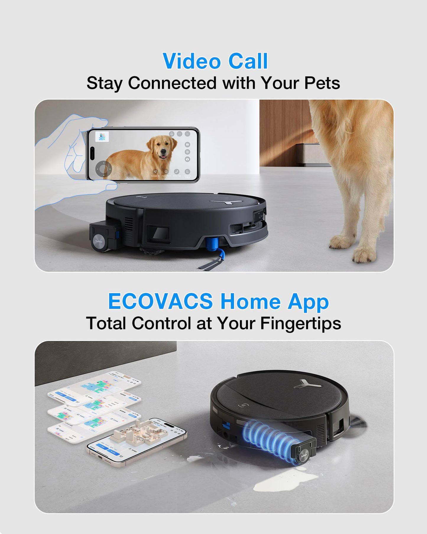 ECOVACS DEEBOT T80S Omni Robot Vacuum and Mop, 24,800Pa Suction, Instant Self-Cleaning OZMO Roller Mop, Auto-Lift Mop for Carpet & Spill Protection, AI Navigation, ZeroTangle 3.0 for Pets Family
