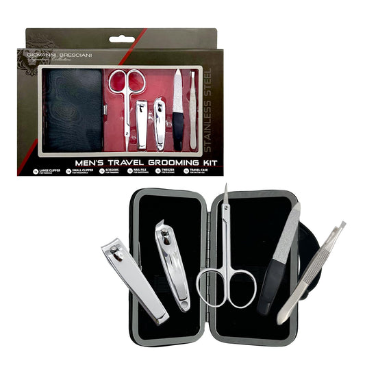 Earth & I 6 Piece Manicure Pedicure Kit, Professional Nail Care and Grooming Tools with Fingernail and Toenail Clippers, Mens Self Care, Travel Mens Toilettries in Hard Leatherette case