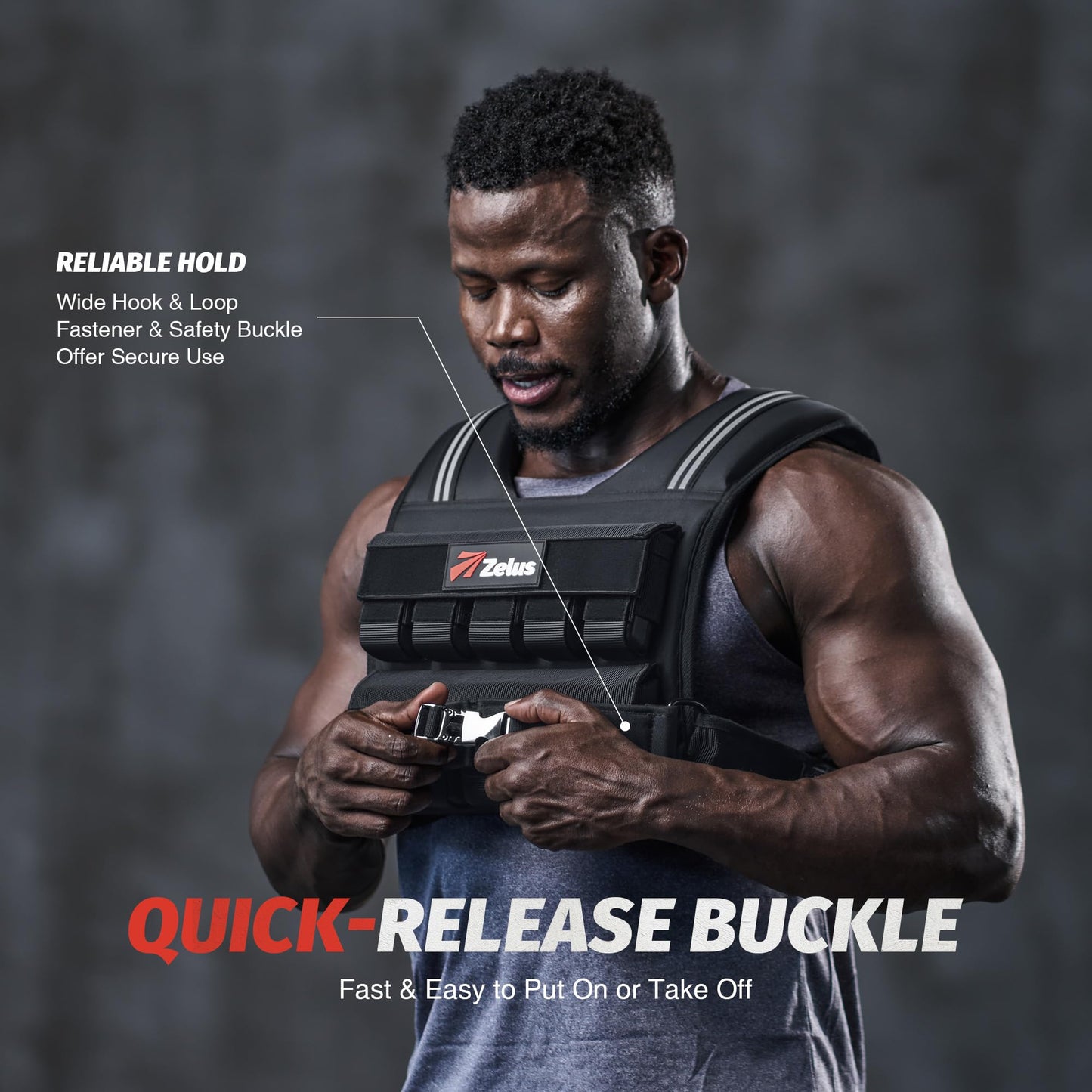 ZELUS Weighted Vest Men, 23/36/45 lb. Weight Vest with 10/16/20 Adjustable Iron Weights for Muscle Building Strength & Functional Training, Weighted Vest for Men with Reflective Strips, 45 lb.