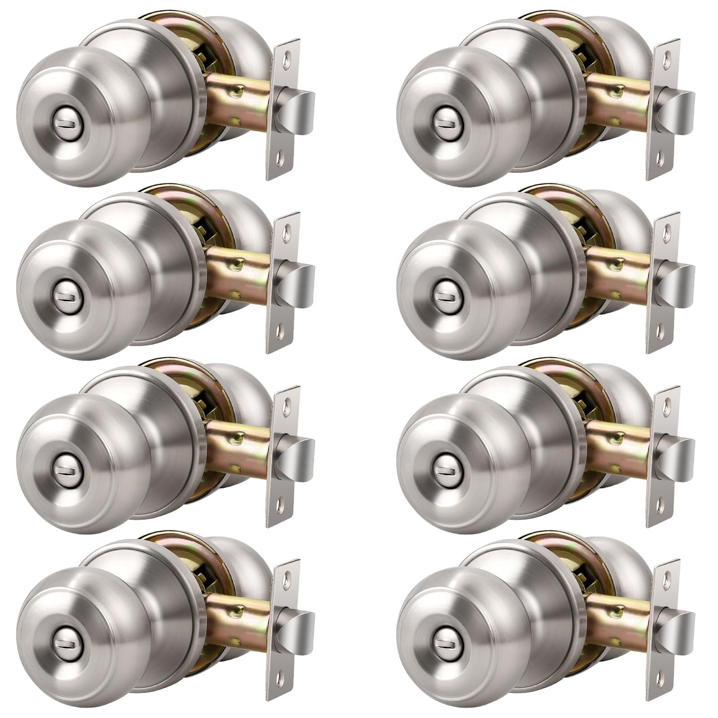 KNOBWELL 8 Pack Privacy Door Knob with Lock in Brushed Nickel Finish for Bedroom and Bathroom, Indoor Security Door Handle with Privacy Lock, Satin Nickel Interior Door Knobs