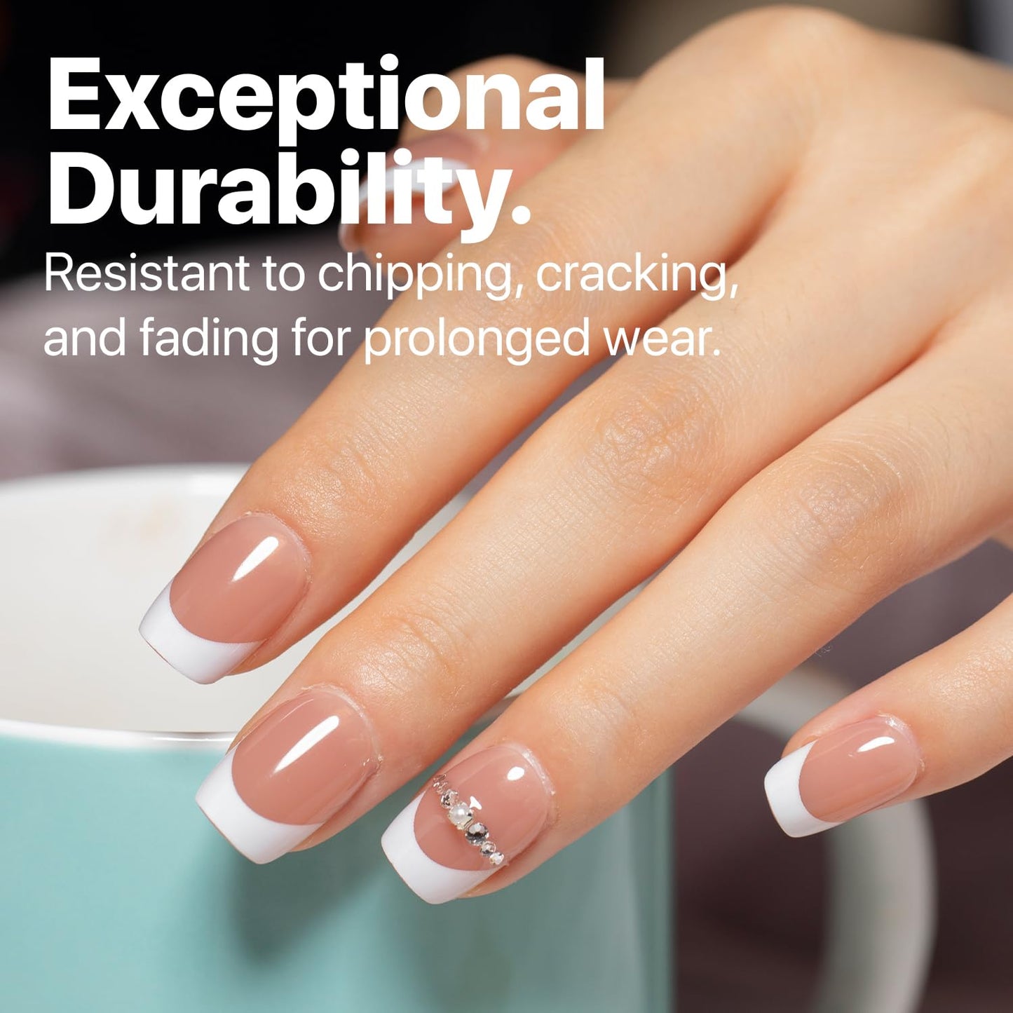 SXC Cosmetics French Tip Press On Nails Brown Extra Short Square 150 Pieces in 15 Sizes Ultra Fit with Pre-applied Tip Primer and Base Coat, No Need to File Fake Nails for Nail Art DIY X-Pro Tips