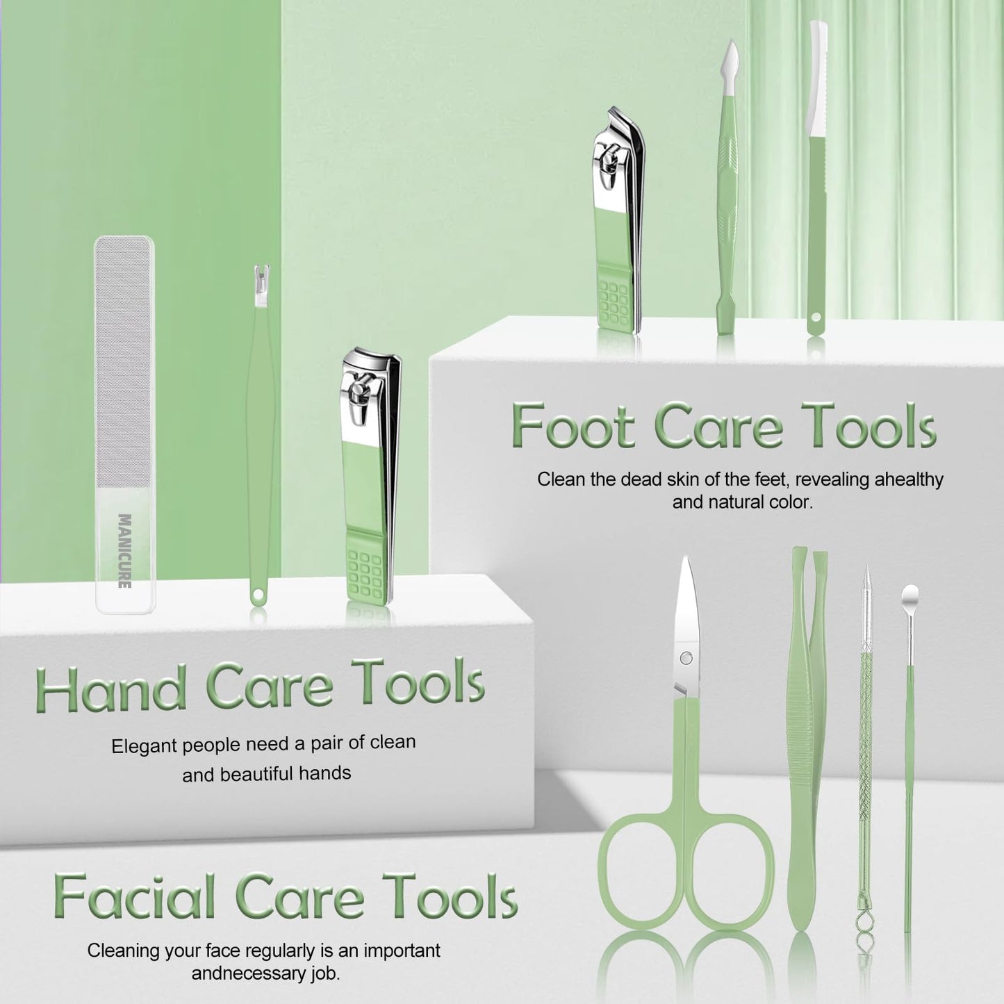 10 in 1 Manicure kit Personal Care Men's Accessories, Professional Nail Kit Pedicure Kit, toe nail clippers for Men and Beauty Tools Portable Set, Travel deluxe Beauty Tools Convenience Set(Green)