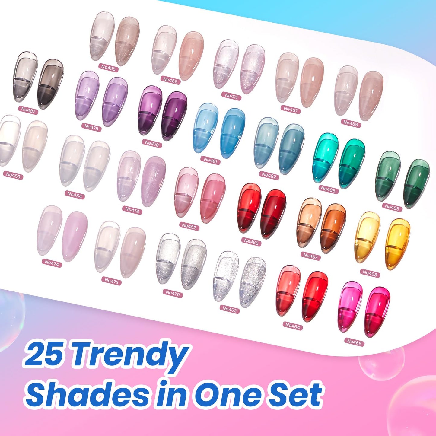 Beetles Milky White Press On Nails Short Squoval, 32pcs 16 Sizes, Soft Gel, Glue and Tabs, HEMA and TPO Free & Jelly Gel Nail Polish Set 25 Colors, 36PCS Kit, TPO HEMA Free Base and Top Coat