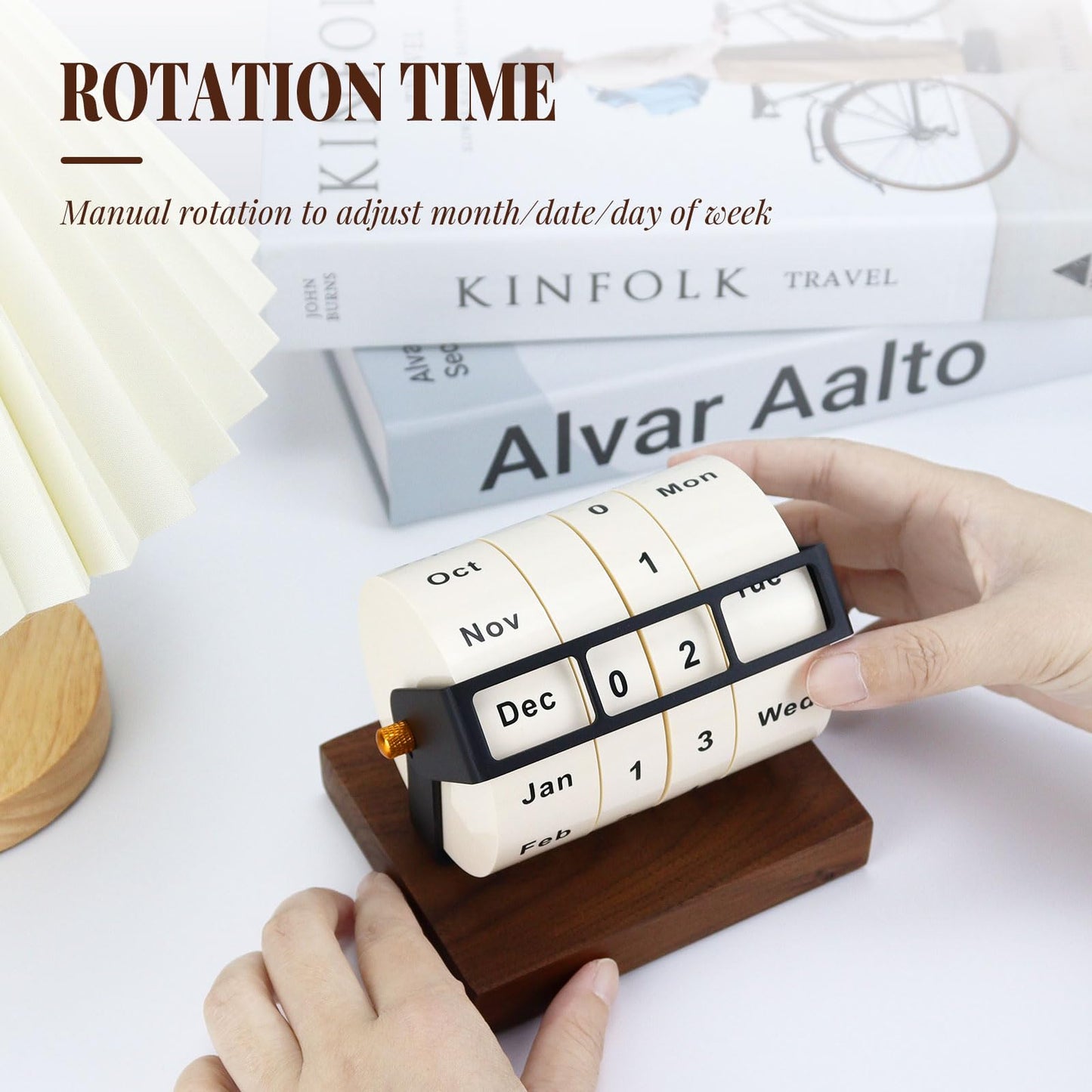 Wooden Perpetual Calendar for Office Desk Decor, Rotary Perpetual Desk Calendar, Countdown Desktop Calendar for Office School (Wood)