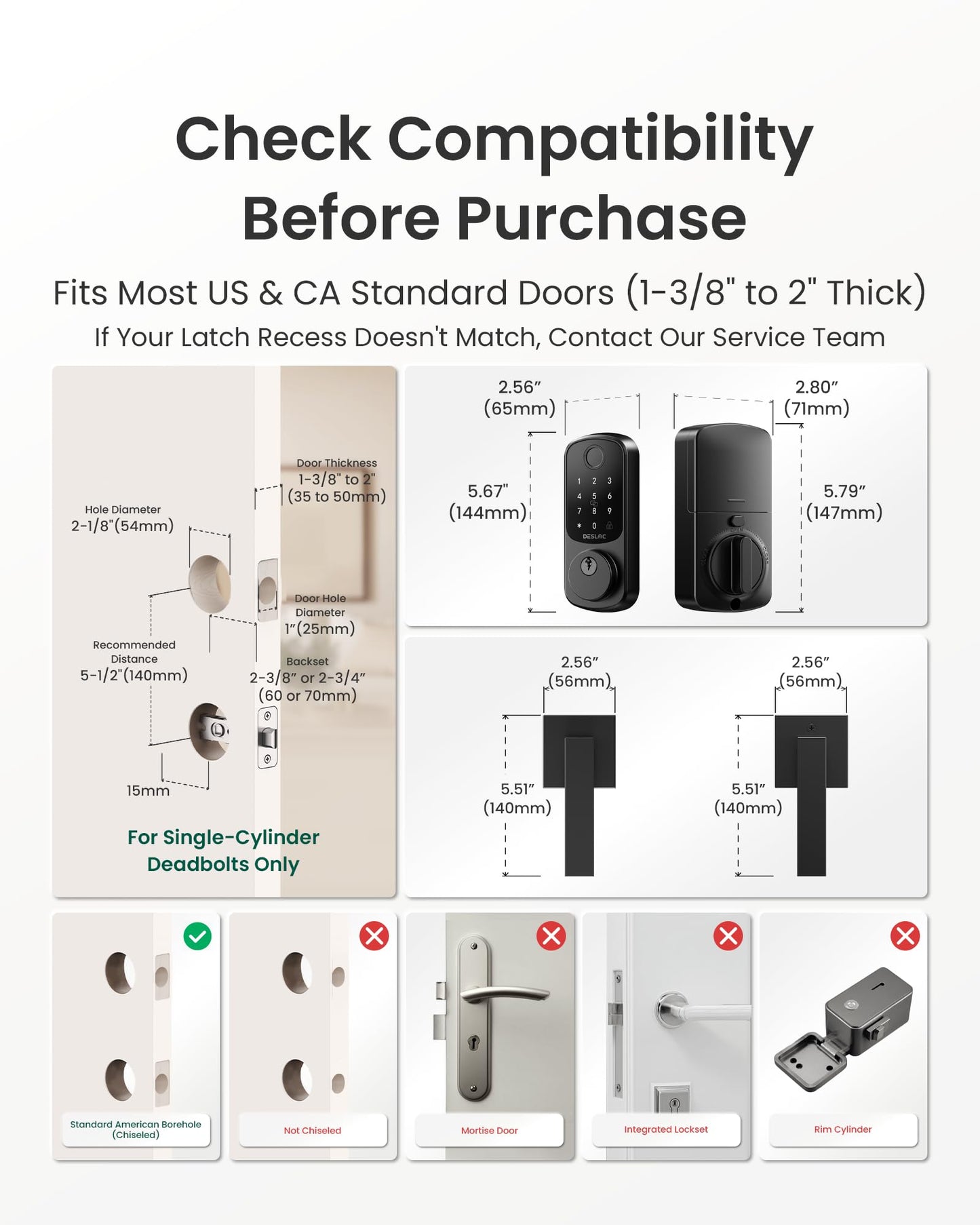 DESLOC B200 Fingerprint Smart Lock with 2 Lever Handles, Keyless Entry Front Door Lock Set, Electronic Keypad Deadbolt, App Control, Auto Lock, Long Battery Life, Secure Home Access
