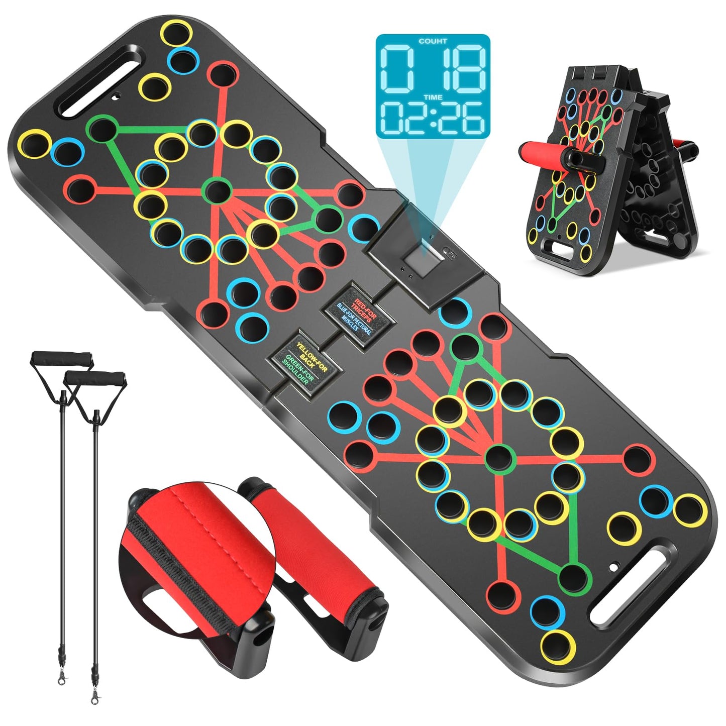 Push Up Board with Smart Count, Multi-Function 60 in 1 Push Up Bar (Foldable & Portable), Push up Handles for Floor, Professional Home Workout Equipment, Strength Training Equipment for Men & Women