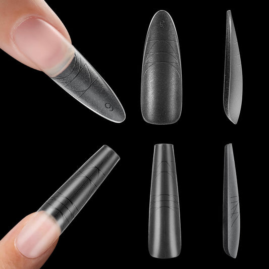 Makartt Long Almond & XL Tapered Square Nail Tips with Built-In Shaping Guides: 2 Shapes in 1 Box-15 Sizes, Pre-Etched Matte Inside False Nails for Nail Extension DIY, Salon Manicure Supplies 420pcs