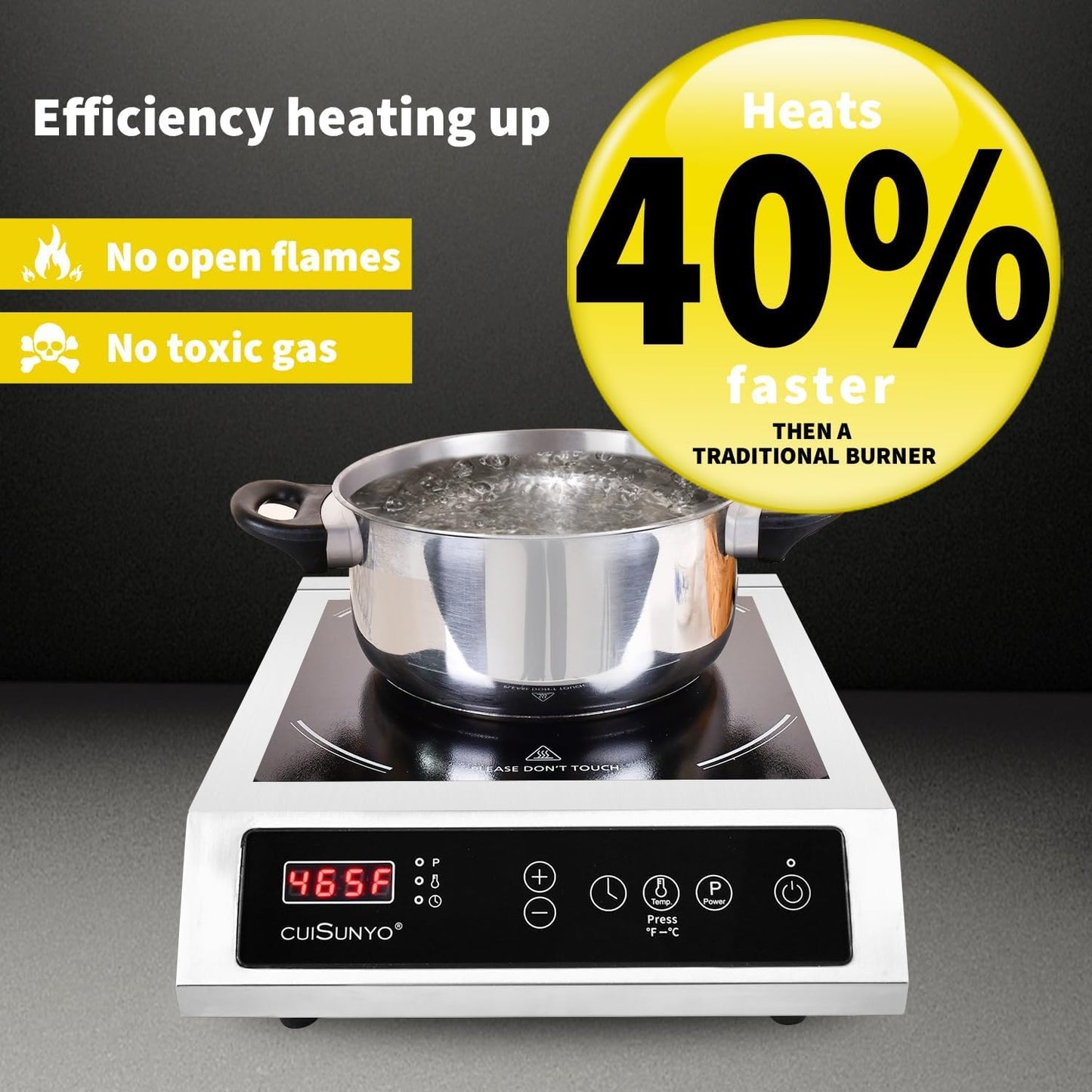 Commercial Induction Countertop Burner 3500W Professional Portable 240V Induction Cooktop 10 Power Levels with 12 Timer Settings 140-465°F and LCD Screen Stainless Steel Electric Stove