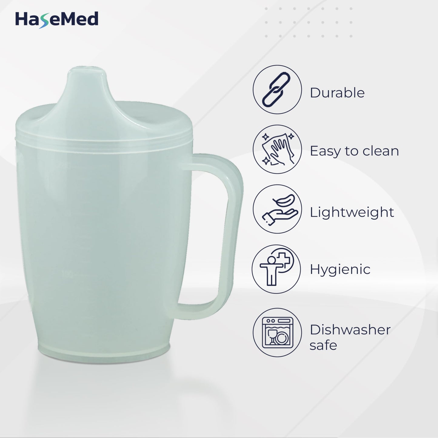 HaseMed Adult Sippy Cup with Easy-Grip Handle & Spout Lid, 8.5 oz – Lightweight & Spill-Resistant Mug for Seniors & Adults, Use for Cold Beverages, Travel & Home - 1 Pack