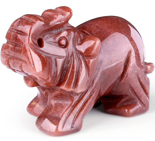 QINJIEJIE Crystals Elephant Decor Cherry Quartz Cute Desk Stones Statue Polished Natural Gemstones Luck Decoration Home Room Office Pocket Figurine Meditation Spiritual Gem Gift for Women