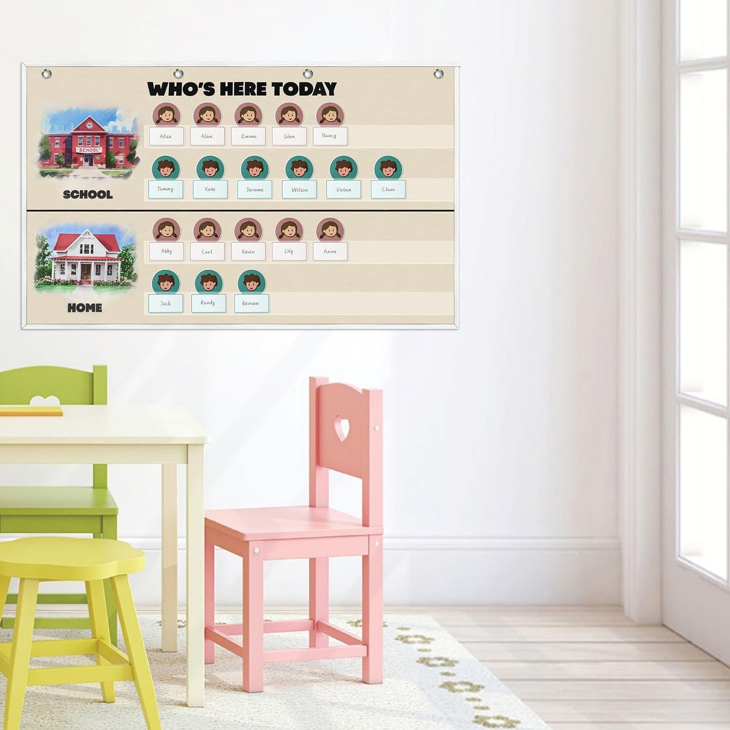 Attendance Pocket Chart for Classroom, Durable Classroom Management Pocket Chart 36 People Cards Included, Helping Hands Pocket Chart for Preschool Sunday School Kindergarten Daycare (Attendance）