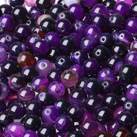 LAIDANLA Purple Striped Agate 8mm Natural Stone Beads Round Loose Gemstone Stone Beads for DIY Bracelet Necklace Earrings Jewelry Making Polishing Beading Crystal 96PCS 2 Strand 32"