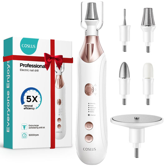 COSLUS C43 Professional Manicure Pedicure Kit, 5-in-1 Electric Nail File for Toenail Hand Feet Care - Wider Grinder for Thick Nails, Cordless, 5 Speed, for Men Women Seniors Home Salon, White (END10)