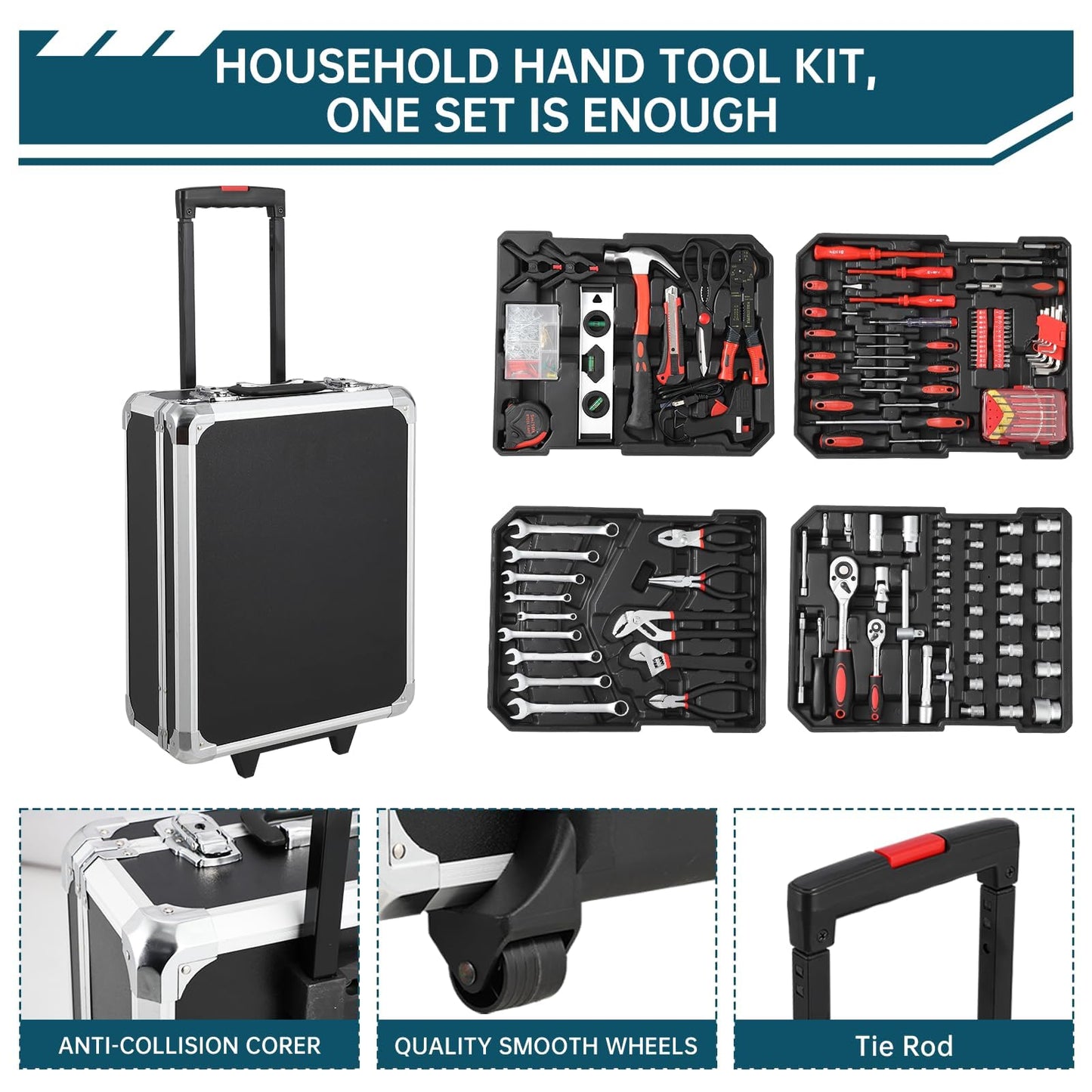 800-Piece Tool Kit, Mechanic's Socket Tool Set with Case, Socket Wrenches & Complete Hand Tools, Portable Complete Repair Tools Box for Home and Car