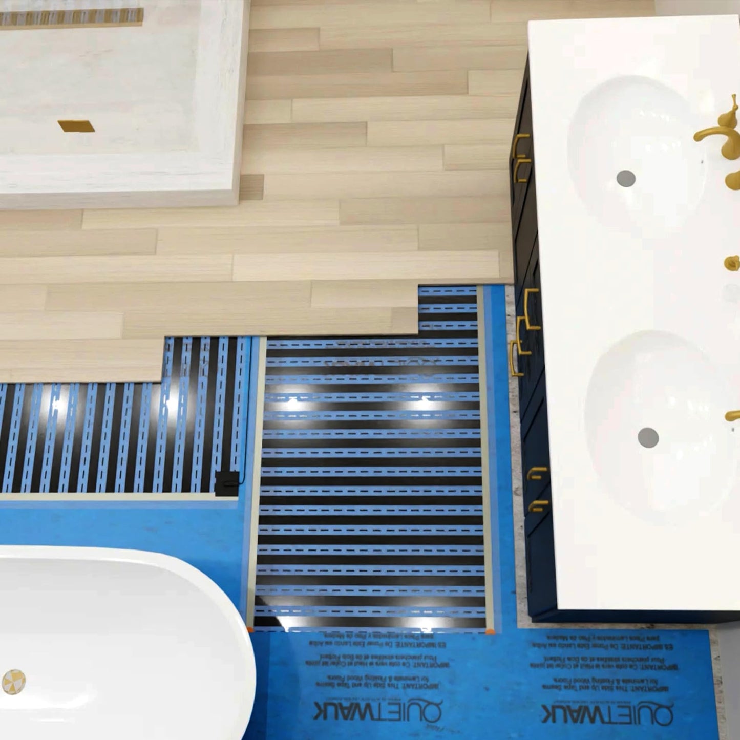 QuietWarmth Float QWARM3x5F240 Radiant Floor Heating Mat for Below Laminate, Wood, Luxury Vinyl Floating Flooring- Cuttable Mat Size 3'x5' 240 Volt (Covers 15sf)