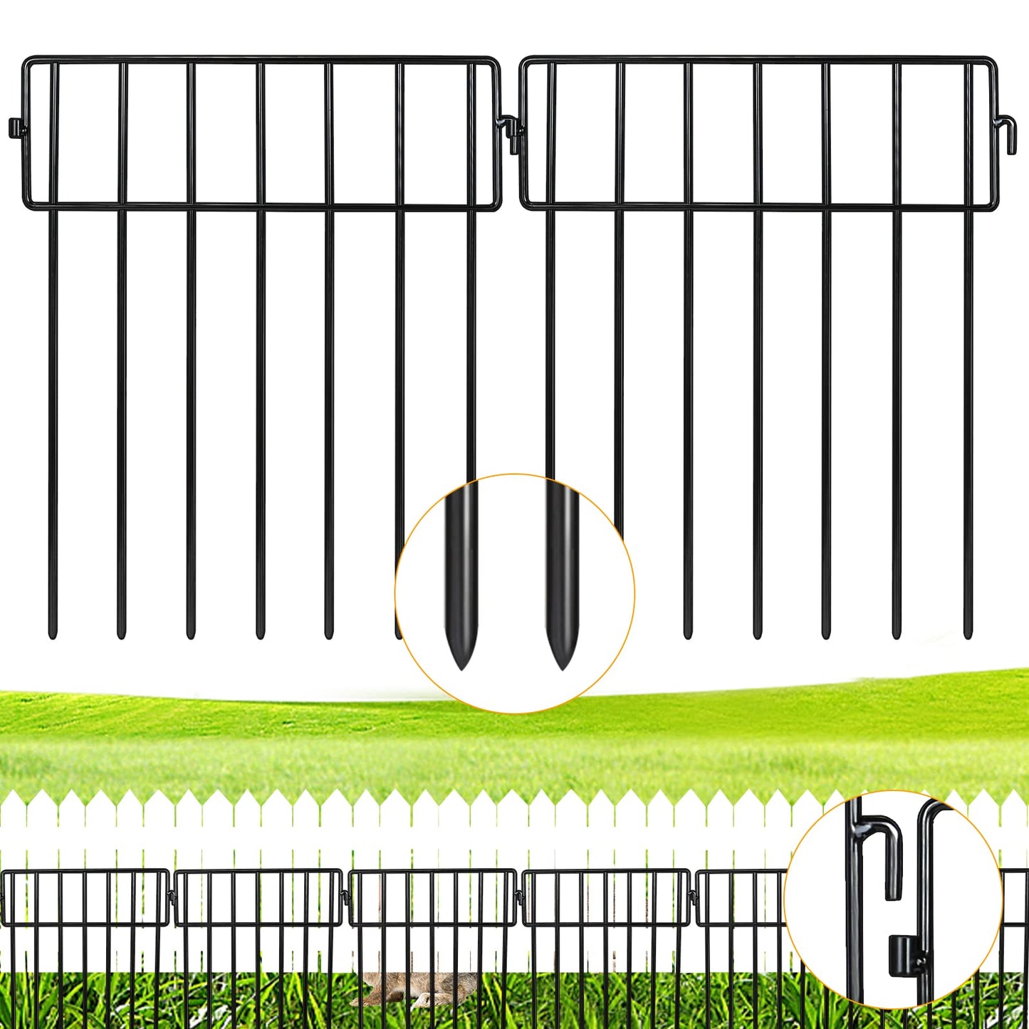 Adavin Black Animal Barrier Fence-24 Pack 12 in(L) X12 in(H) No Dig Garden Decorative Fence 1.5" Gap Rustproof Metal Dig Deterrent Panel Border for Dog Rabbits Ground Stakes Outdoor Patio,Total 24 Ft