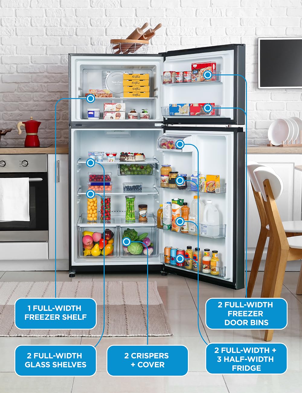 Commercial Cool 18 Cu. Ft. Top Mount Refrigerator with Freezer, 2-Door Refrigerator with Top Freezer and Adjustable Temperature Control, Ice Maker Ready, Energy Star Certified, Stainless Look