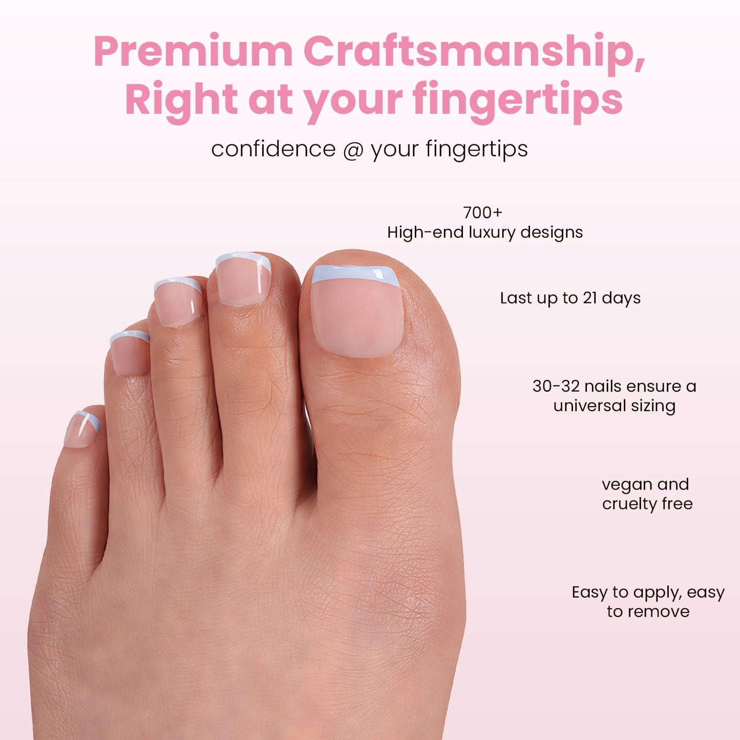 Nail Reformation Press On Toenails, Natural Nude Short Square Fake Toe Nails with Lavender Sky Blue Mint Green French Tip, Reusable Summer Toe Nail Kit - 32 Pcs / 16 Sizes with Glue, Gifts for Women
