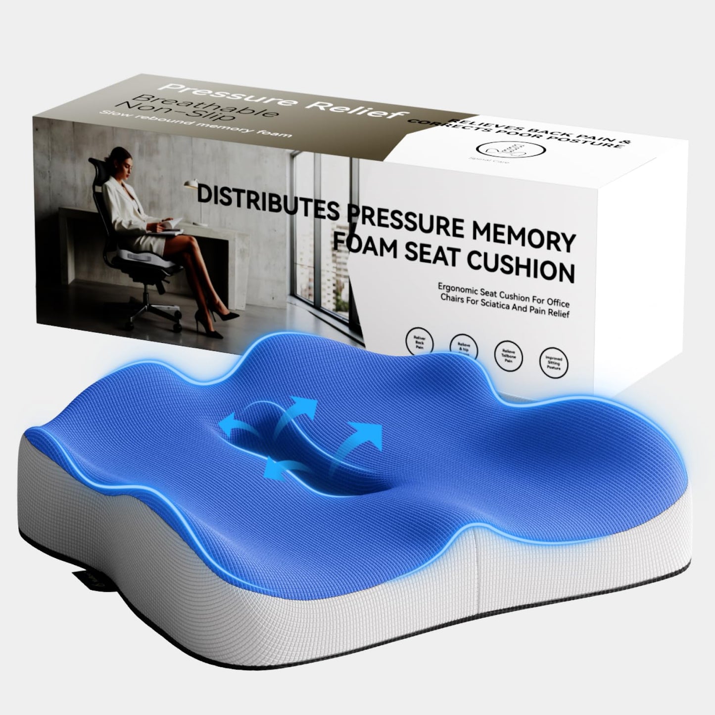 ModReve Memory Foam Seat Cushion for Office Chairs, Car Seat, Wheelchair, Desk Chair Pad - Extra Large Ergonomic Sciatica Coccyx & Tailbone Pain Relief Back Support Pillow for Long Sitting & Driving
