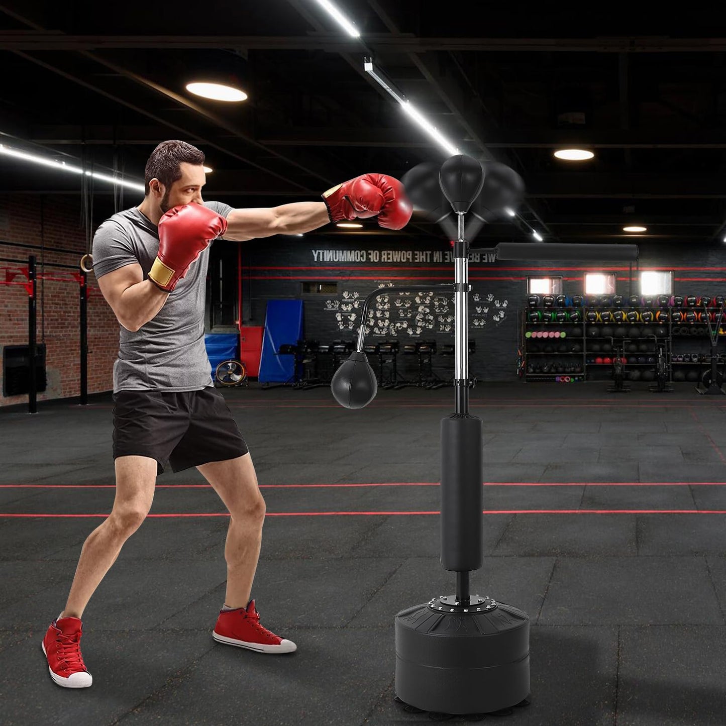 Garvee Boxing Speed Trainer, Freestanding Punching Bag 360° Spinning Bar with Reflex Speed Balls & Gloves, Fillable Base Speed Punching Bag Stand Height Adjustable for Teens Adults Boxing Training