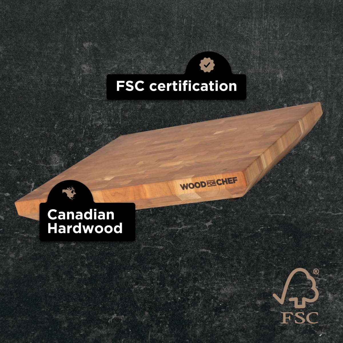 WoodForChef Heritage Cherry End Grain Board – Heavy Butcher Block Board with Feet & Mineral Oil Bottle – Foodsafe Wooden Prep Deck for Kitchen & Professional Chefs - 18x16x2 inches