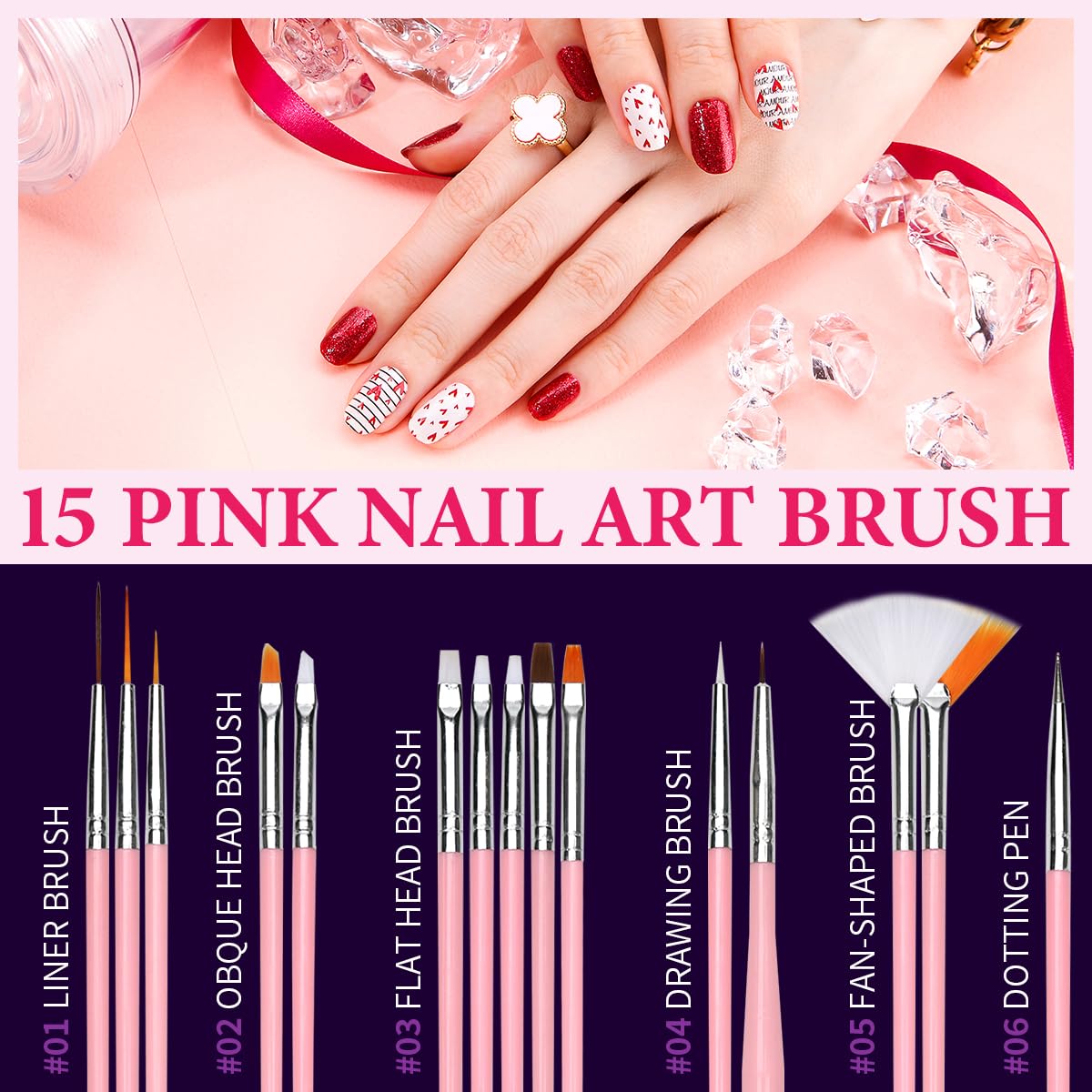 Nail Art Kit Nail Design Tools Kit Nail Art Brushes Set with Nail Stickers Nail Gems Almond Tips Nail Long Coffin False Nail Tips Nail Charms Dotting Tools Chrome Powder Nail Supplies Gifts for Girls