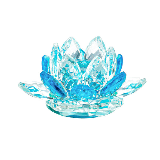 TENGFENG Crystal Lotus Flower Bicolor - Hue Reflection Glass Lotus Flower Feng Shui Home Decor Lucky Charm Crystal Figurine with Gift Box (Blue, 3.3 inches)